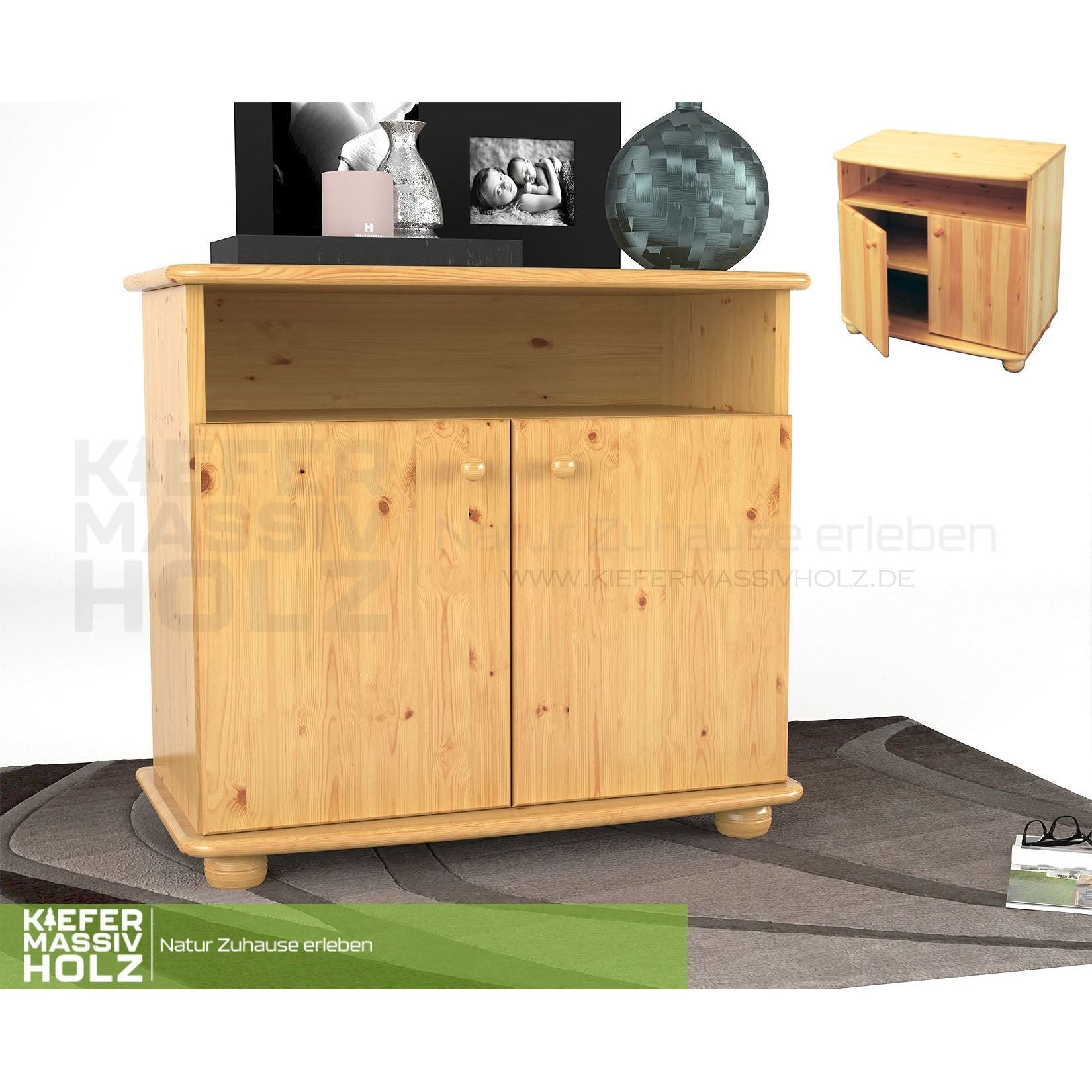 Claudia Kommode Sideboard | Anrichte | 2-Türig | 1. Regal | 100% Bio Massivholz