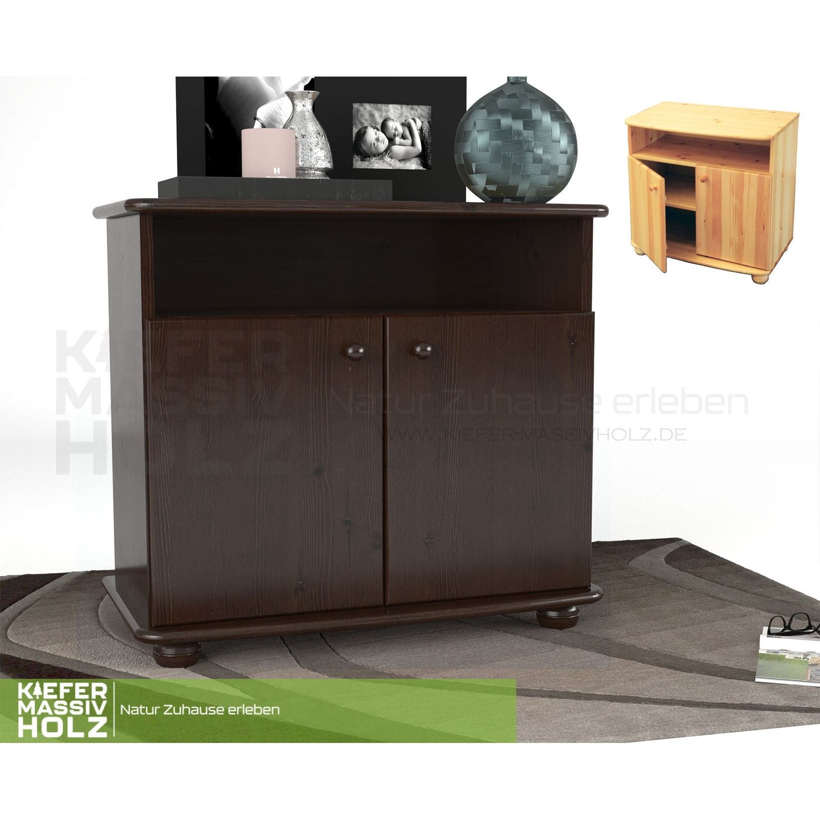Claudia Kommode Sideboard | Anrichte | 2-Türig | 1. Regal | 100% Bio Massivholz