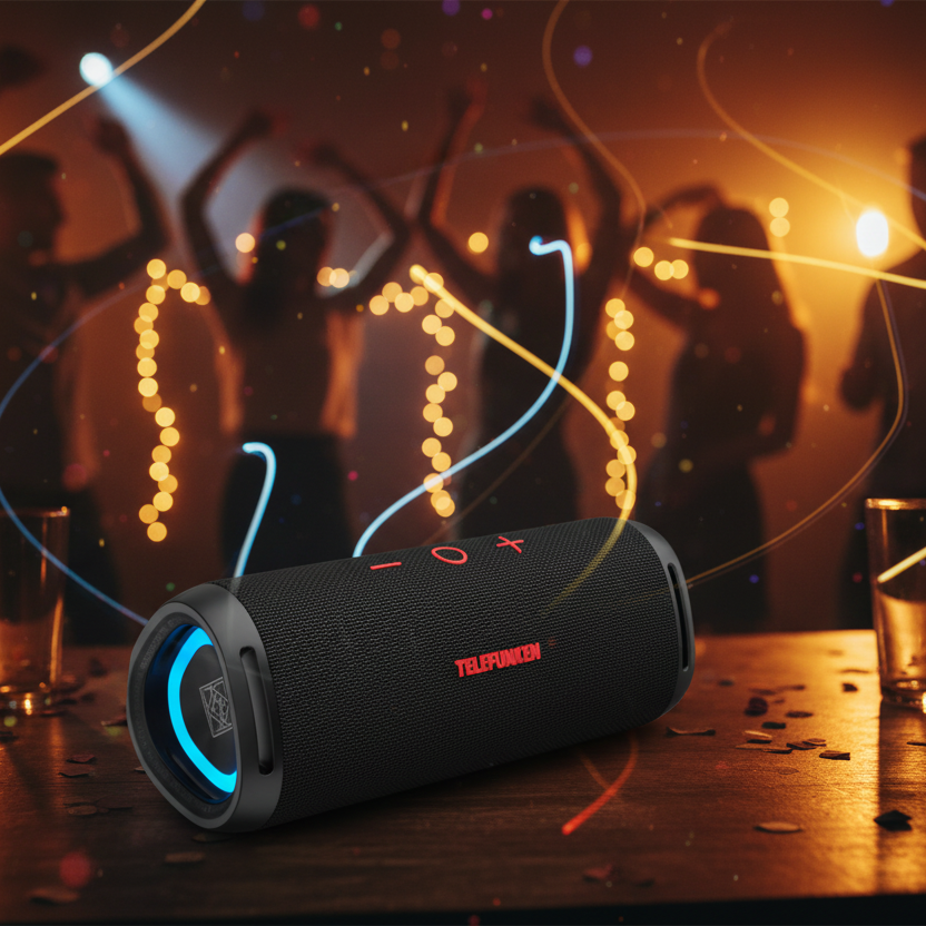 TELEFUNKEN Delta PRO Bluetooth Lautsprecher, 35 W, tragbarer IP67 Outdoor-Speaker mit App-EQ, TWS Stereo, TF/microSD & AUX-In, integriertem Mikrofon, bis zu 13 h Akku, schwarz