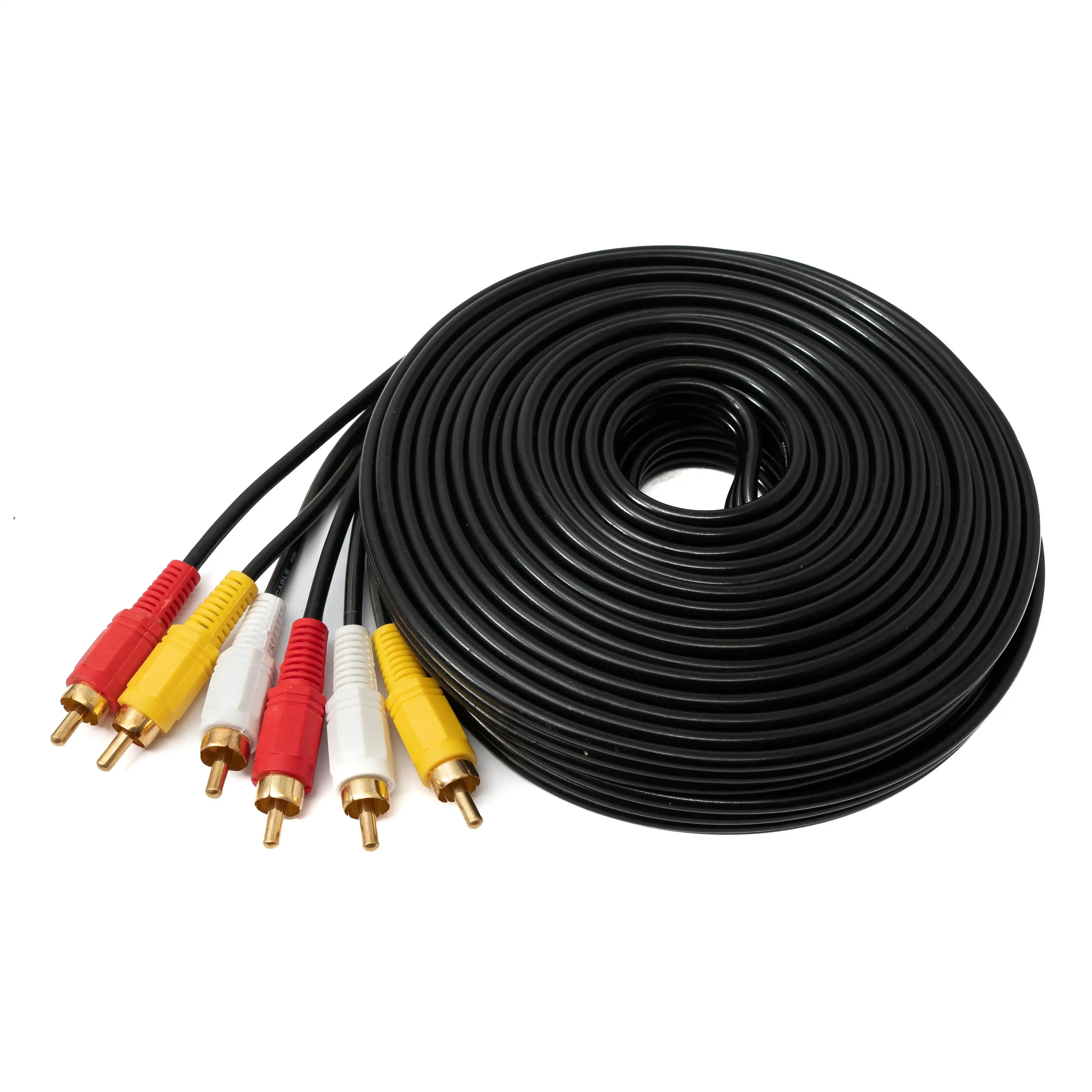 Cinch 3 RCA Kabel 10 Meter Hochwertig Stecker Zu Stecker Stereo Und Composite AV Schwarz
