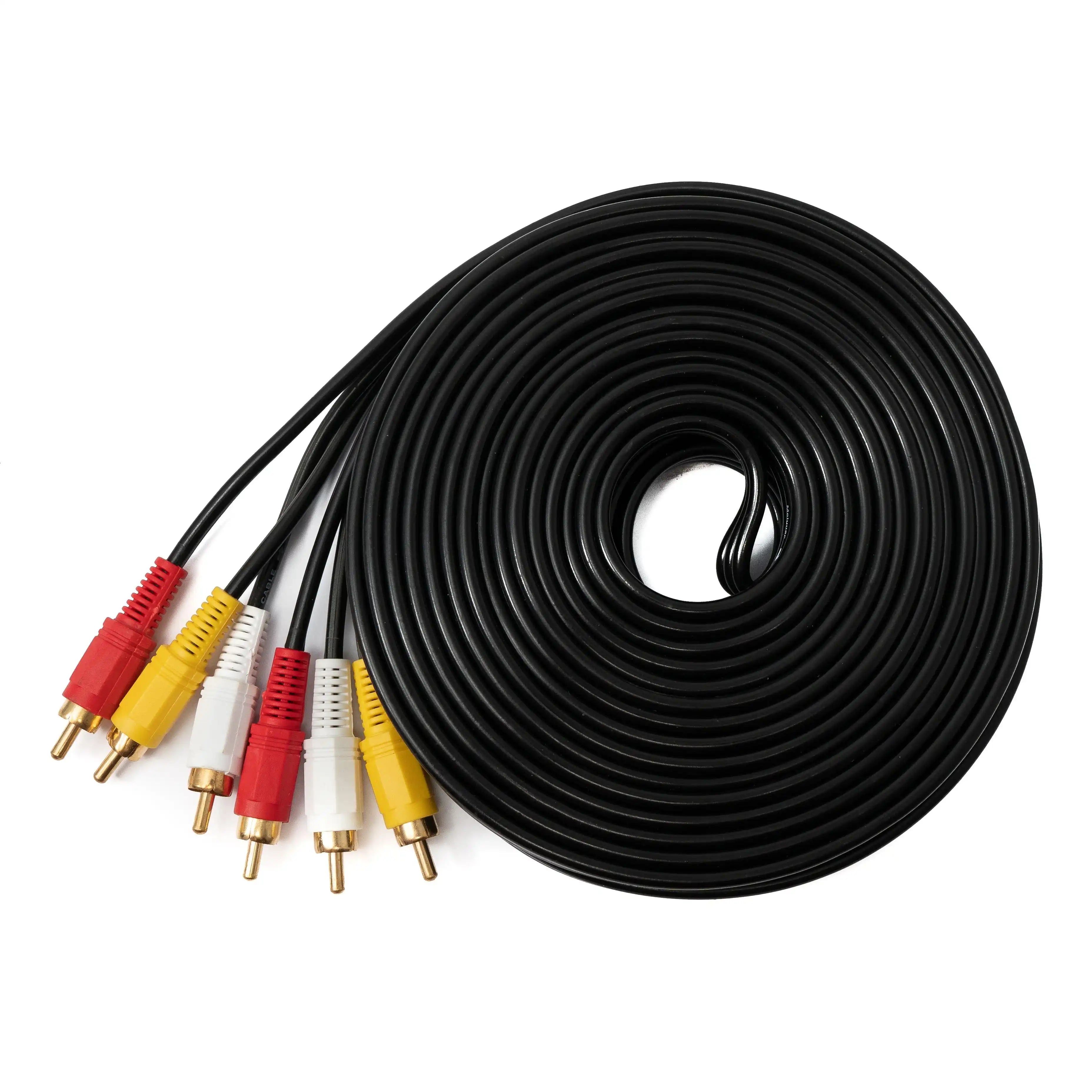 Cinch 3 RCA Kabel 10 Meter Hochwertig Stecker Zu Stecker Stereo Und Composite AV Schwarz