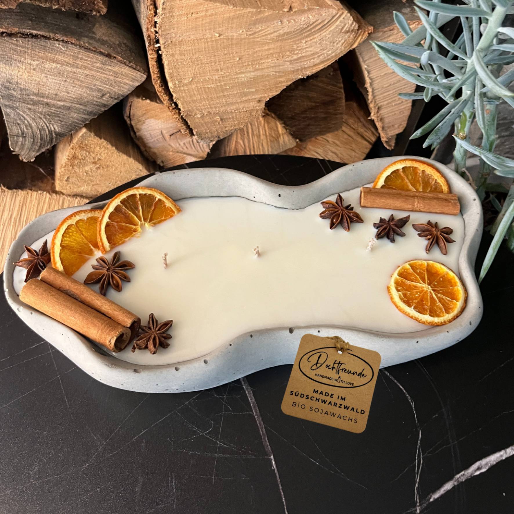 Handgemachte Betonduftkerze Wave Grau Oder Schwarz Mit Vanilla Toffee Bio Sojawachs Von DochtFreunde