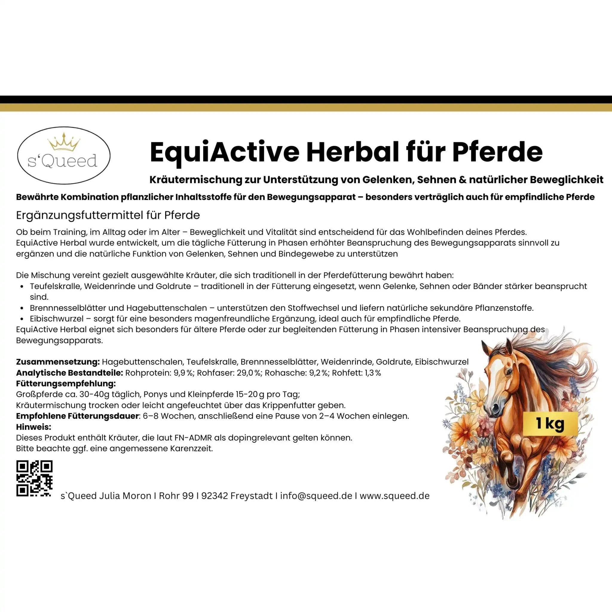 EquiActive Herbal 1 Kg Kräutermischung Zur Unterstützung Von Beweglichkeit Und Vitalität Beim Pferd by s`Queed