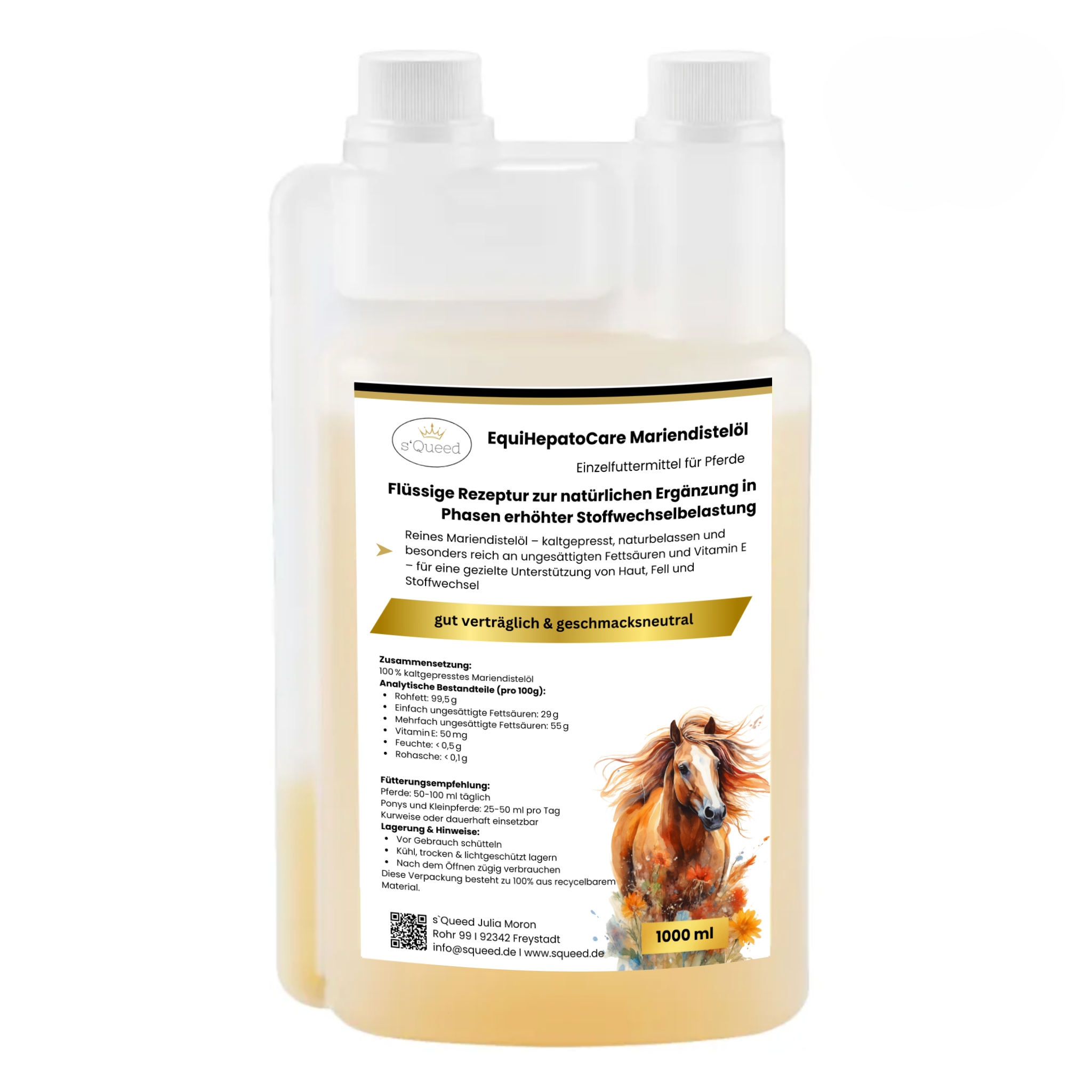 EquiHepatoCare Mariendistelöl Pferd Kaltgepresst Naturrein Leber Entgiftung Stoffwechsel Fellwechsel Unterstützung