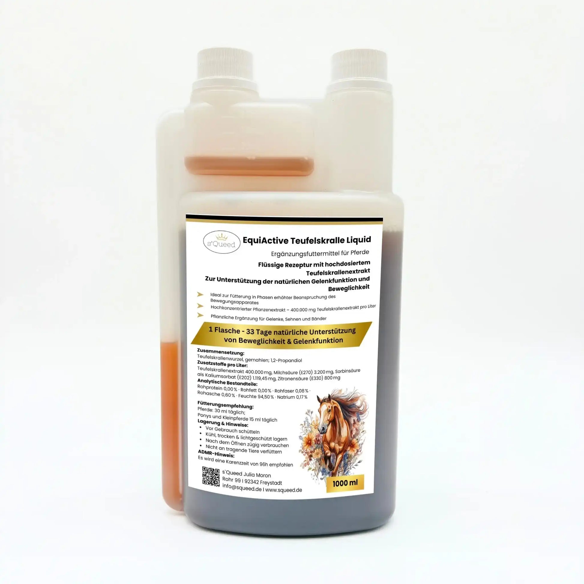 EquiActive Teufelskralle Liquid Für Pferde Flüssig 1000 Milliliter Ergänzungsfuttermittel Zur Unterstützung Von Beweglichkeit by s`Queed