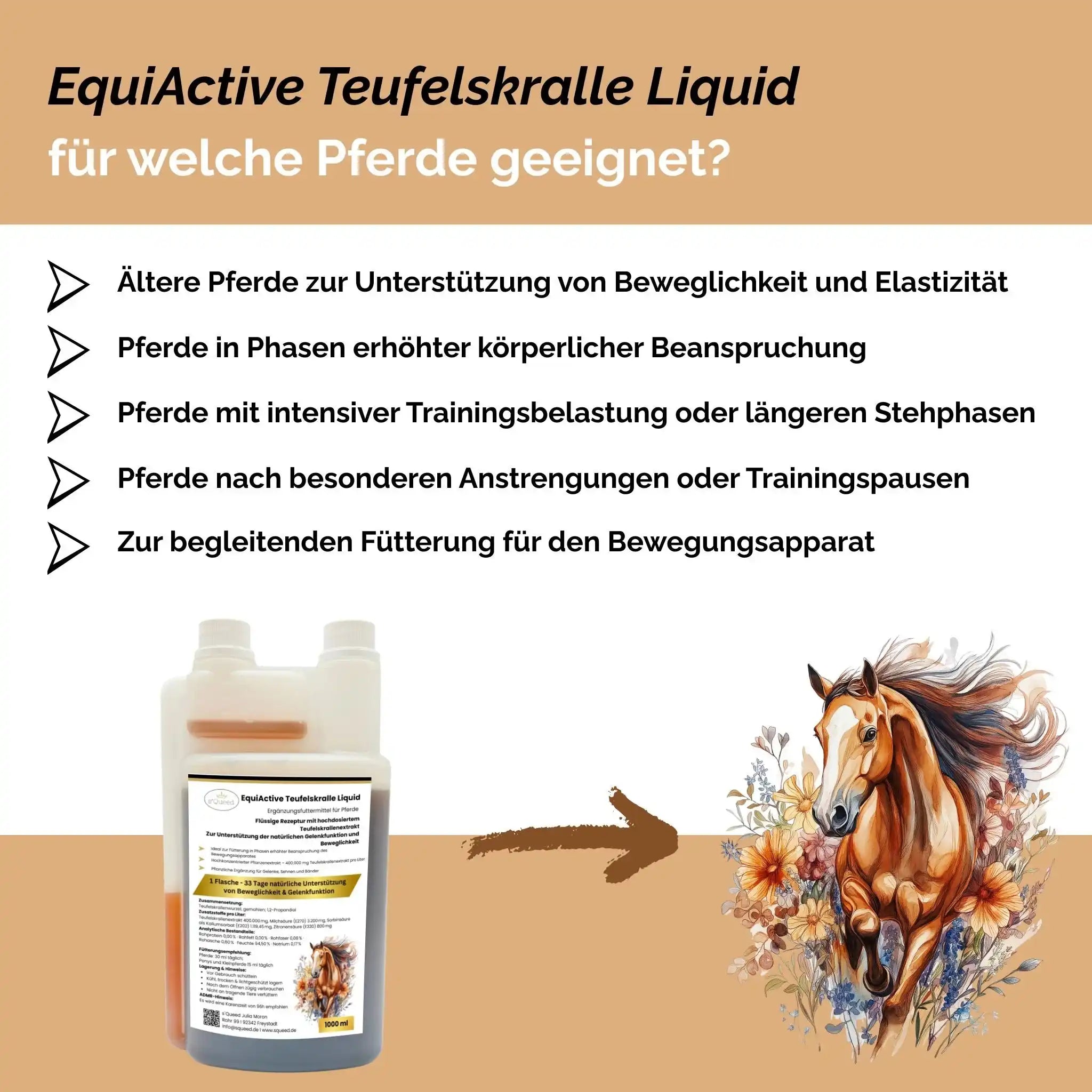 EquiActive Teufelskralle Liquid Für Pferde Flüssig 1000 Milliliter Ergänzungsfuttermittel Zur Unterstützung Von Beweglichkeit by s`Queed