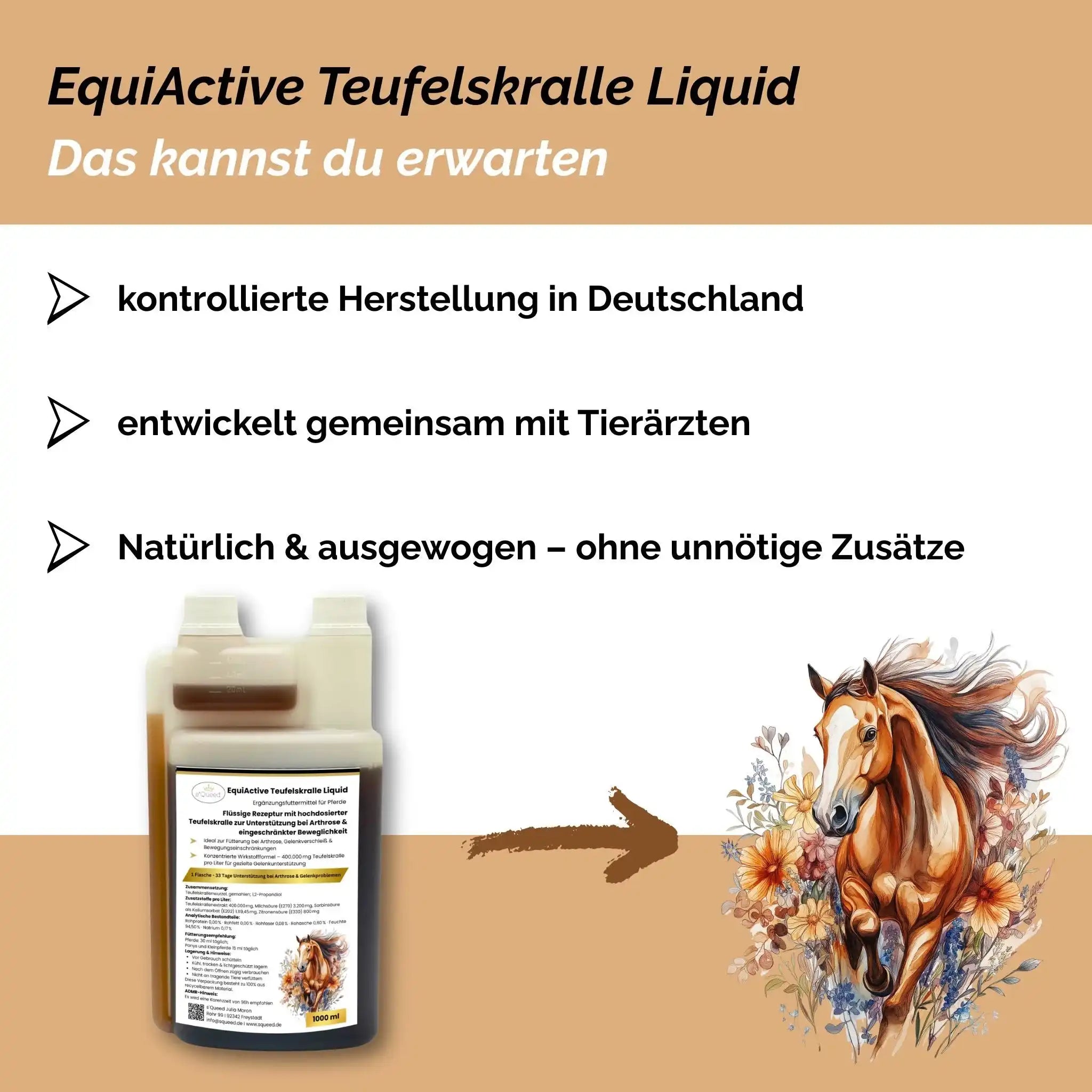 EquiActive Teufelskralle Liquid Für Pferde Flüssig 1000 Milliliter Ergänzungsfuttermittel Zur Unterstützung Von Beweglichkeit by s`Queed
