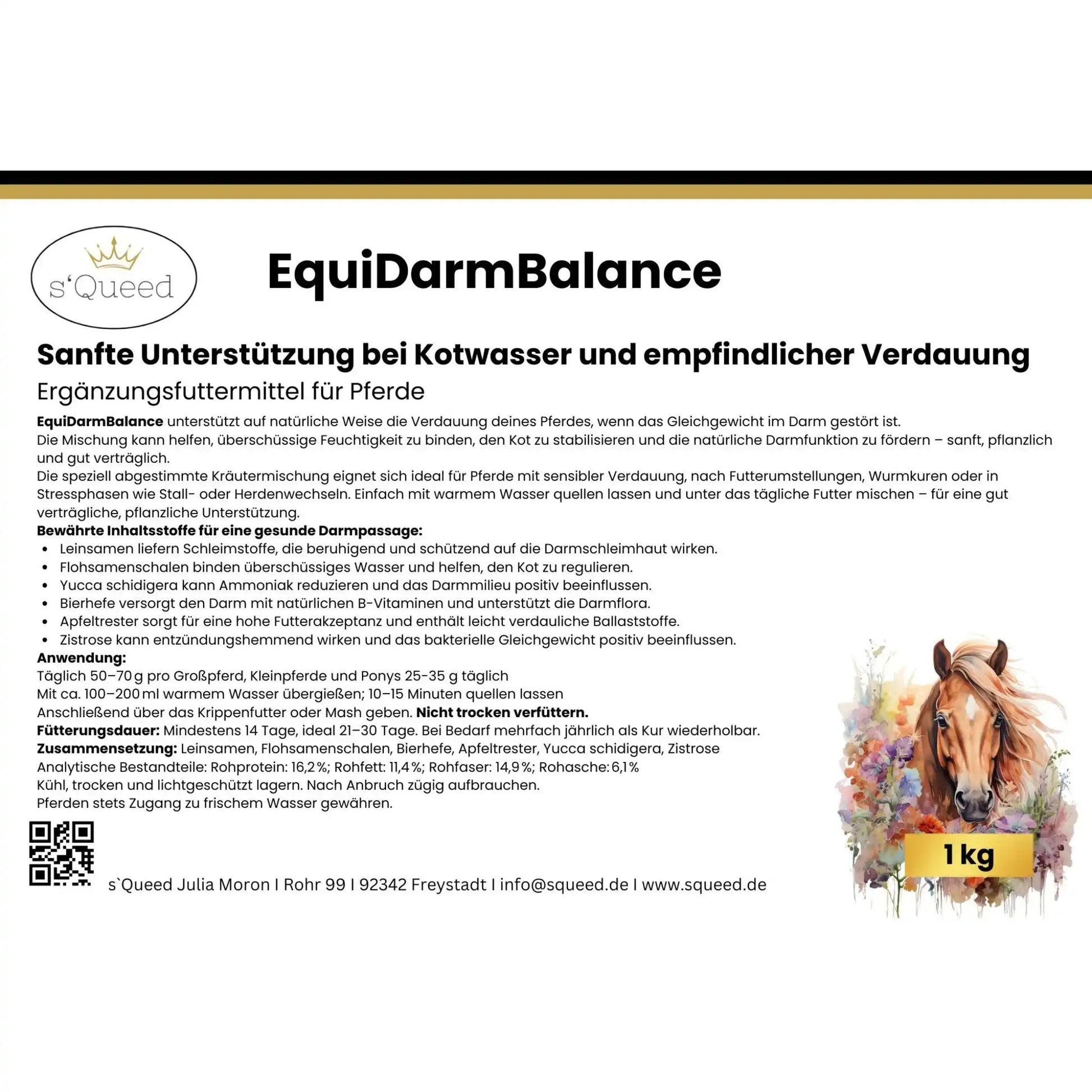 EquiDarmBalance Natürliches Zusatzfutter Für Pferde Bei Kotwasser Und Durchfall Mit Pflanzlichem Wirkansatz by s`Queed