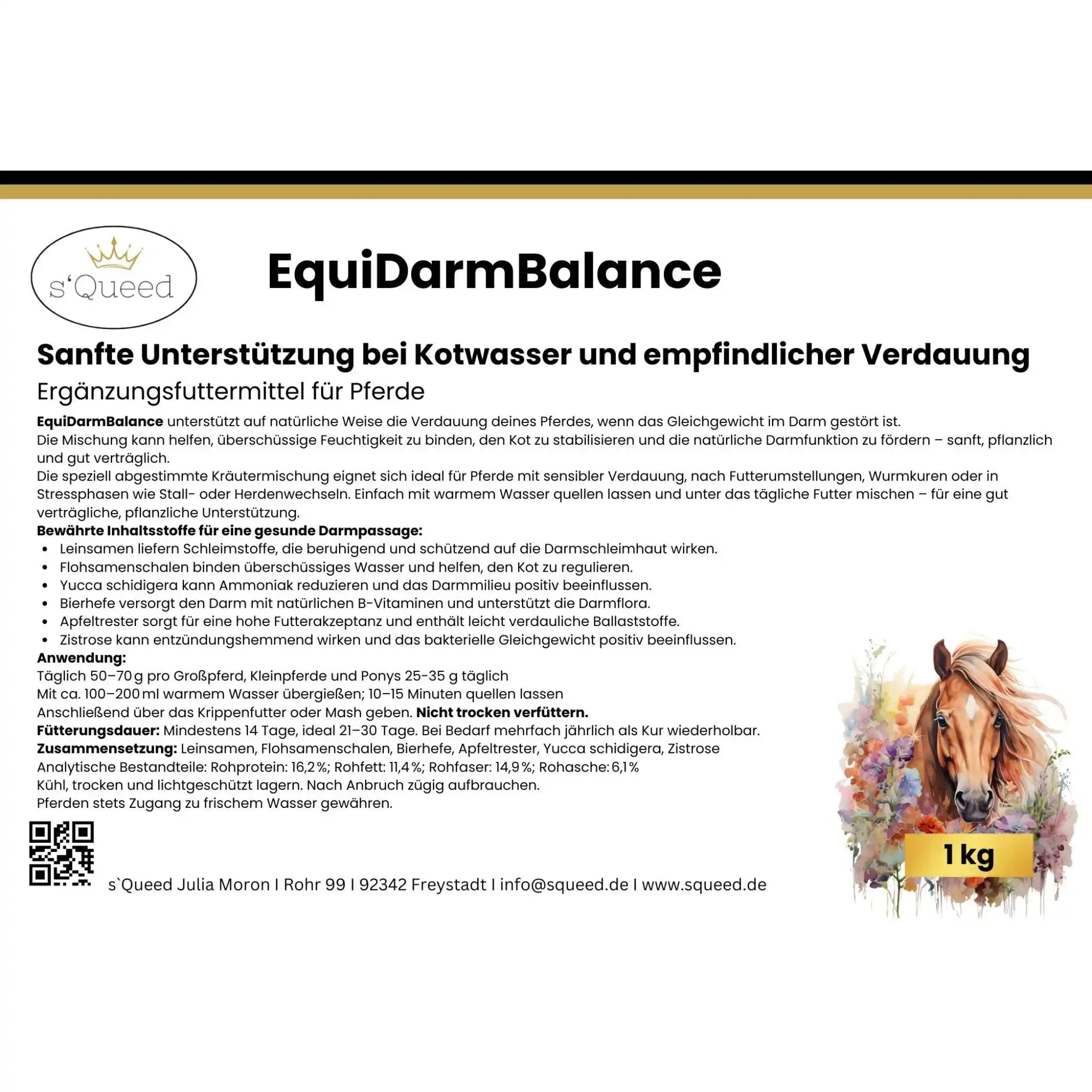 EquiDarmBalance Natürliches Zusatzfutter Für Pferde Bei Kotwasser Und Durchfall Mit Pflanzlichem Wirkansatz by s`Queed