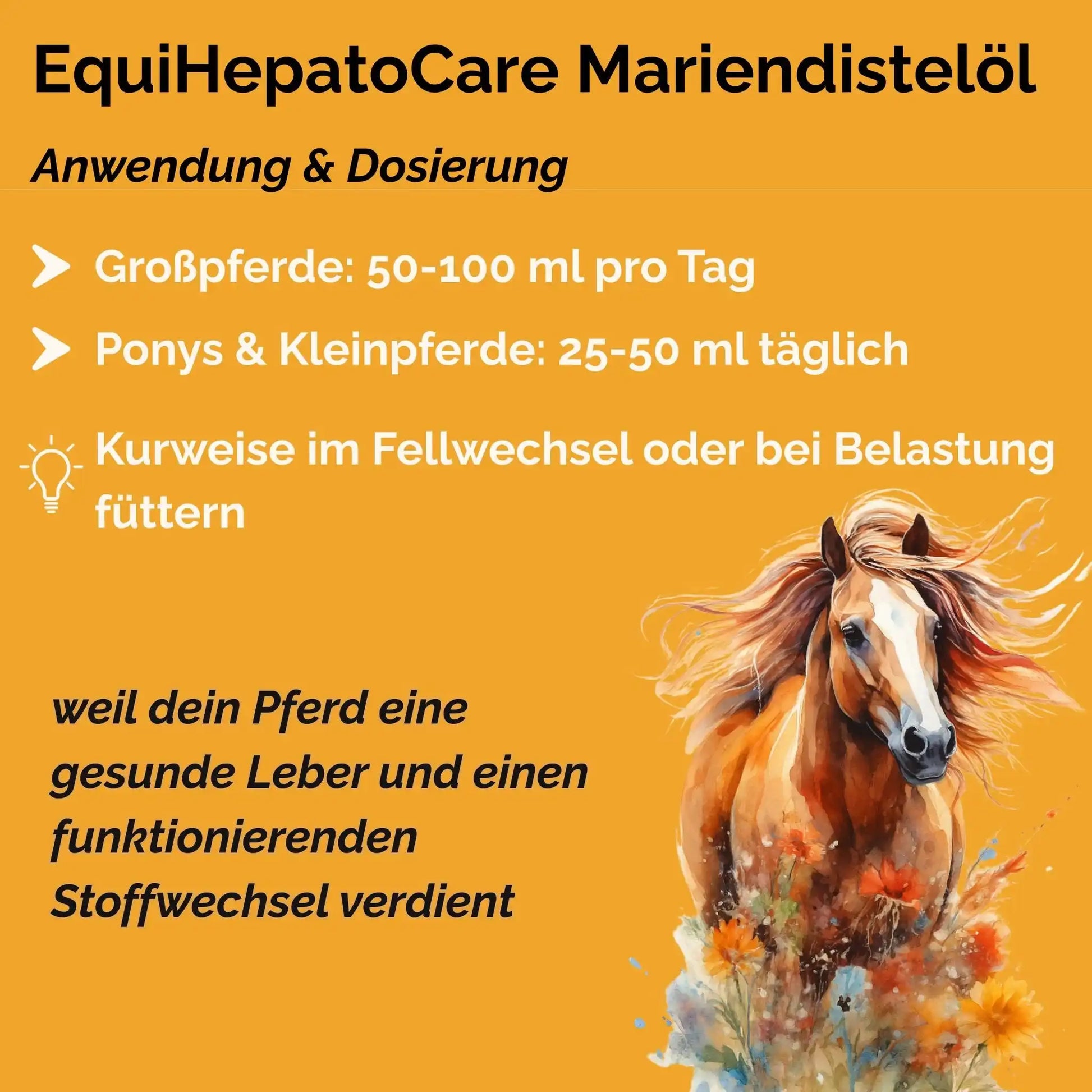 EquiHepatoCare Mariendistelöl Pferd Kaltgepresst Naturrein Leber Entgiftung Stoffwechsel Fellwechsel Unterstützung by s`Queed