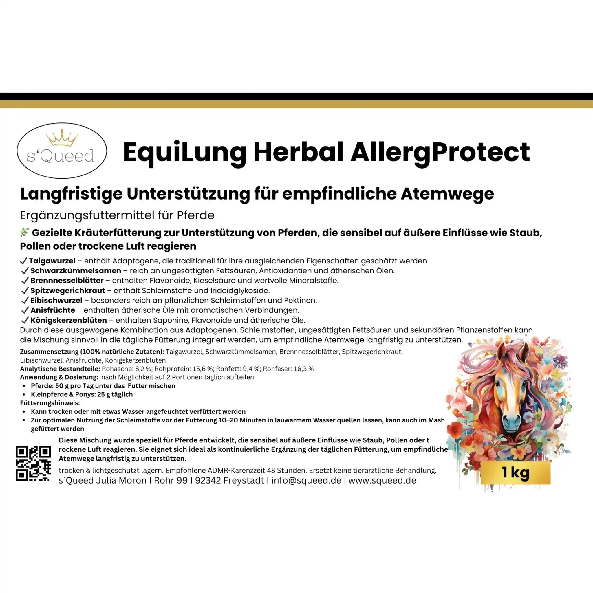 EquiLung Herbal AllergProtect Kräutermischung Für Pferde Zur Langzeitunterstützung Empfindlicher Atemwege Staub Pollen by s`Queed