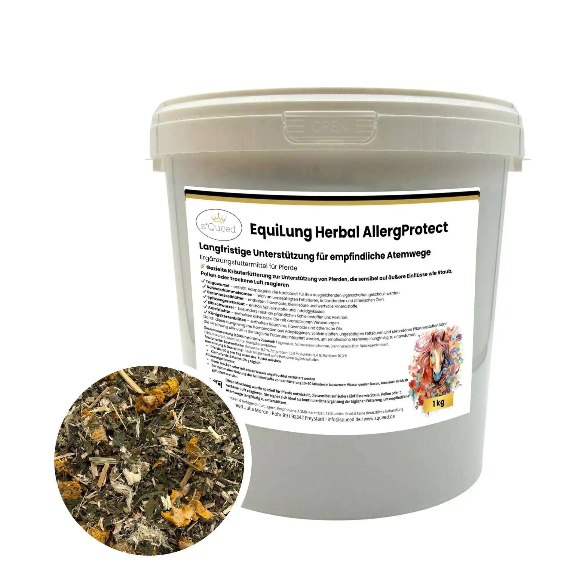 EquiLung Herbal AllergProtect Kräutermischung Für Pferde Zur Langzeitunterstützung Empfindlicher Atemwege Staub Pollen by s`Queed