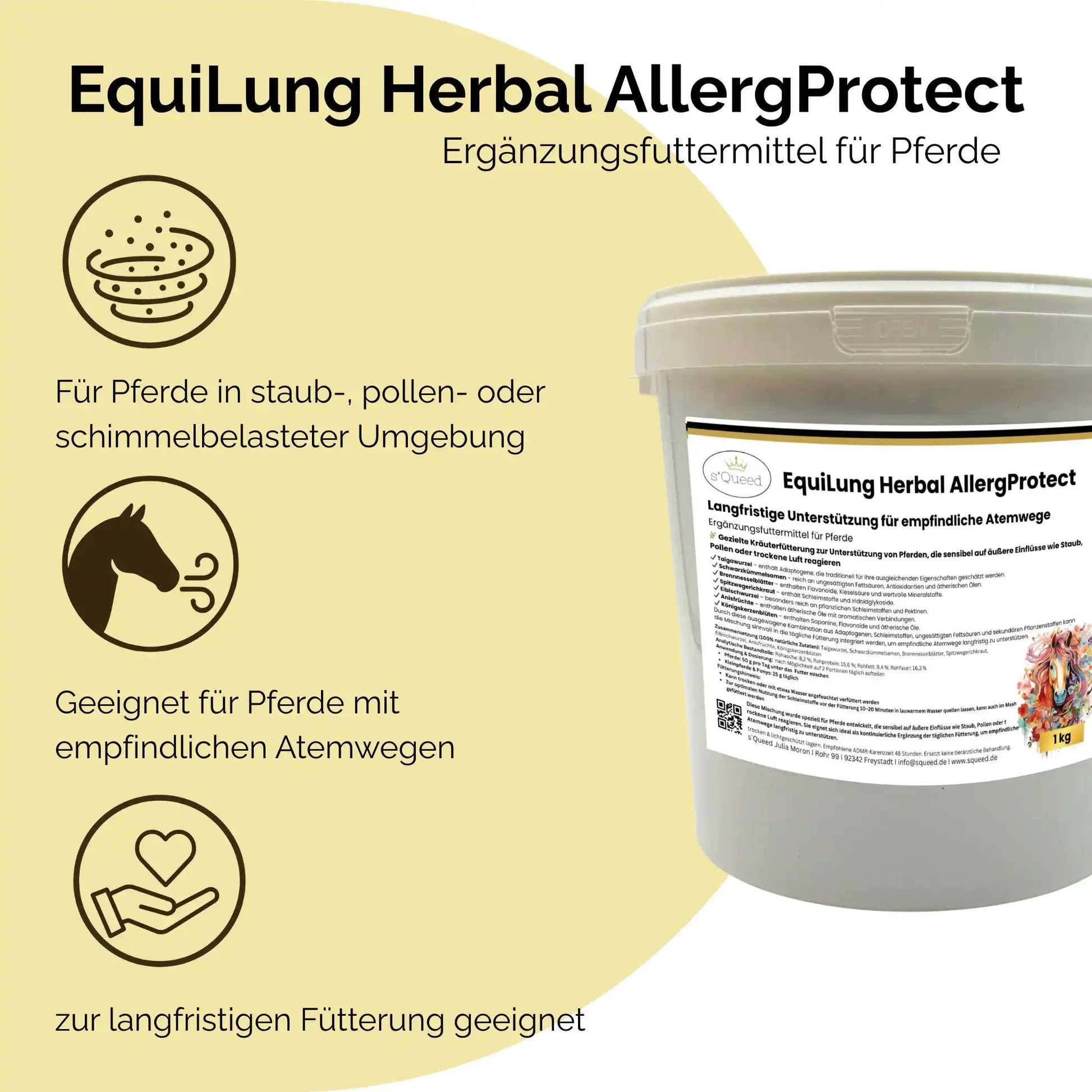 EquiLung Herbal AllergProtect Kräutermischung Für Pferde Zur Langzeitunterstützung Empfindlicher Atemwege Staub Pollen by s`Queed