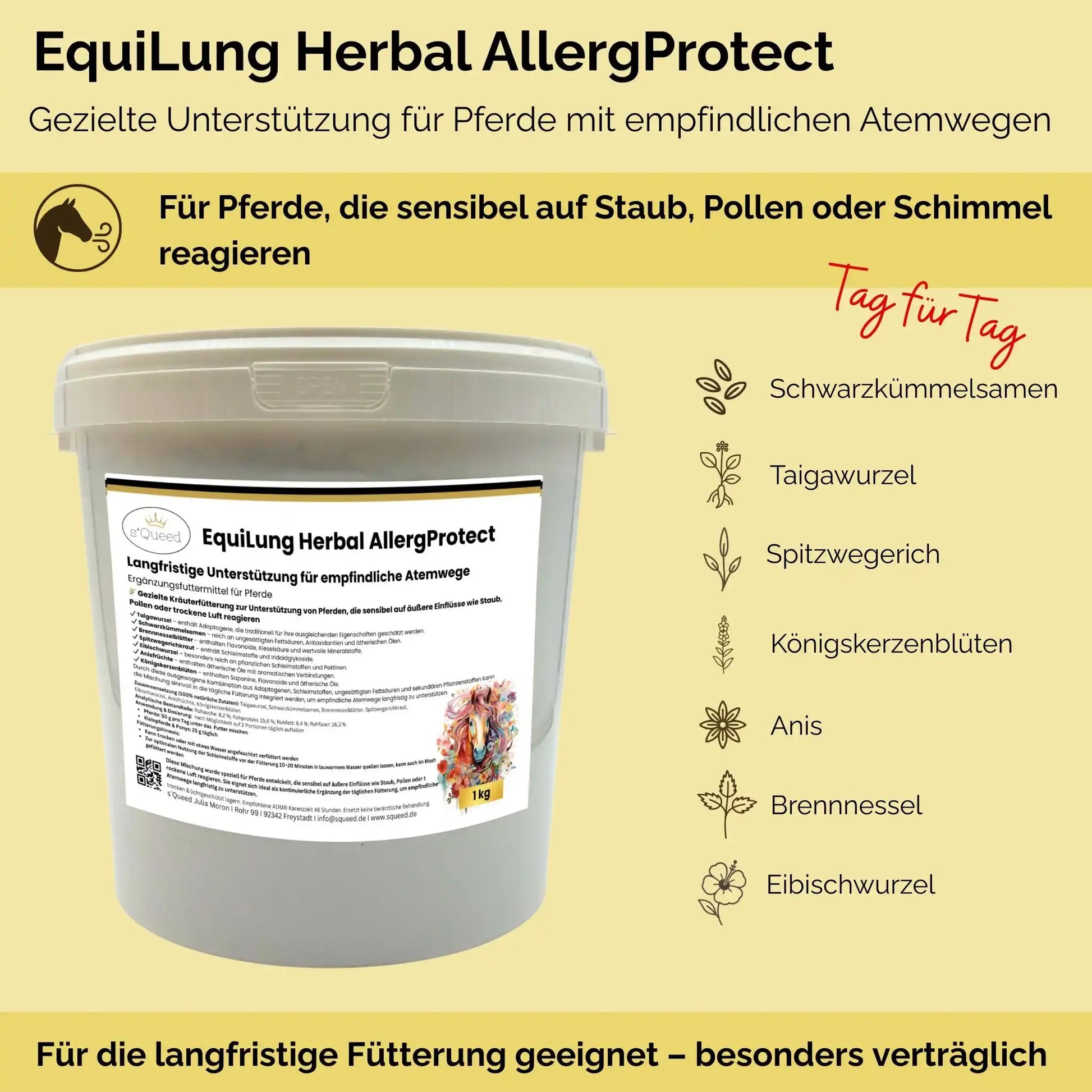 EquiLung Herbal AllergProtect Kräutermischung Für Pferde Zur Langzeitunterstützung Empfindlicher Atemwege Staub Pollen by s`Queed