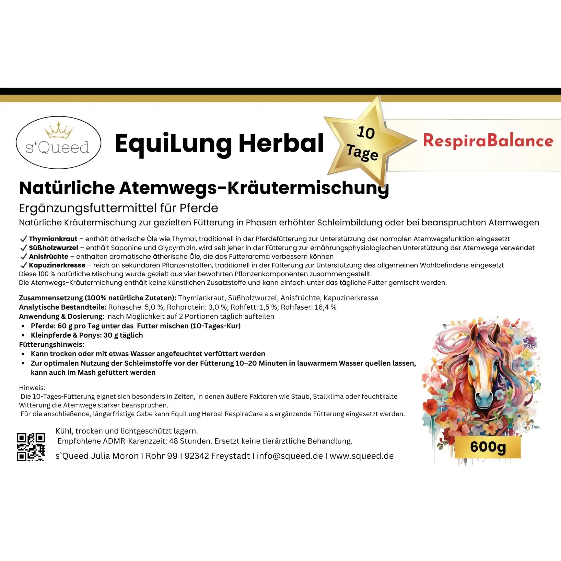 EquiLung Herbal RespiraBalance Kräutermischung Für Pferde In Phasen Schleimbildung Oder Bei Beanspruchten Atemwegen by s`Queed