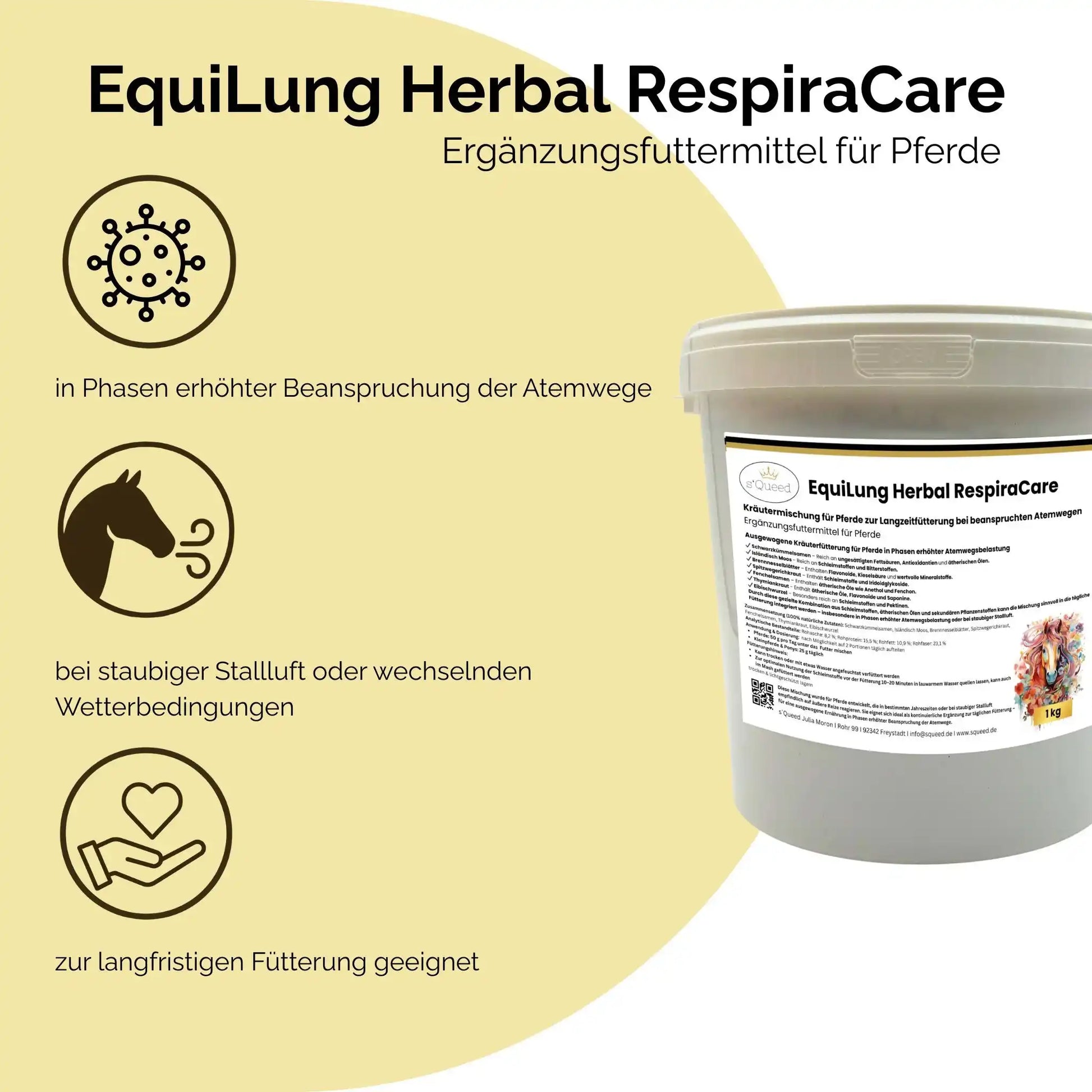 EquiLung Herbal RespiraCare Kräutermischung Für Pferde Zur Langzeitfütterung Bei Beanspruchten Atemwegen by s`Queed