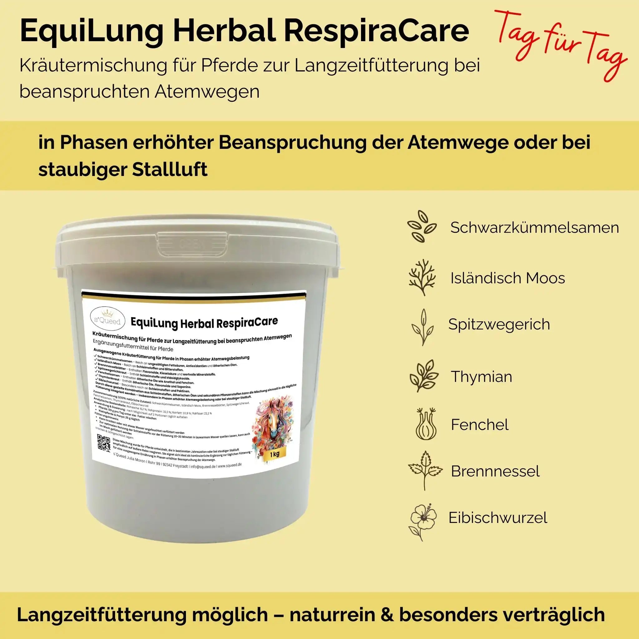 EquiLung Herbal RespiraCare Kräutermischung Für Pferde Zur Langzeitfütterung Bei Beanspruchten Atemwegen by s`Queed