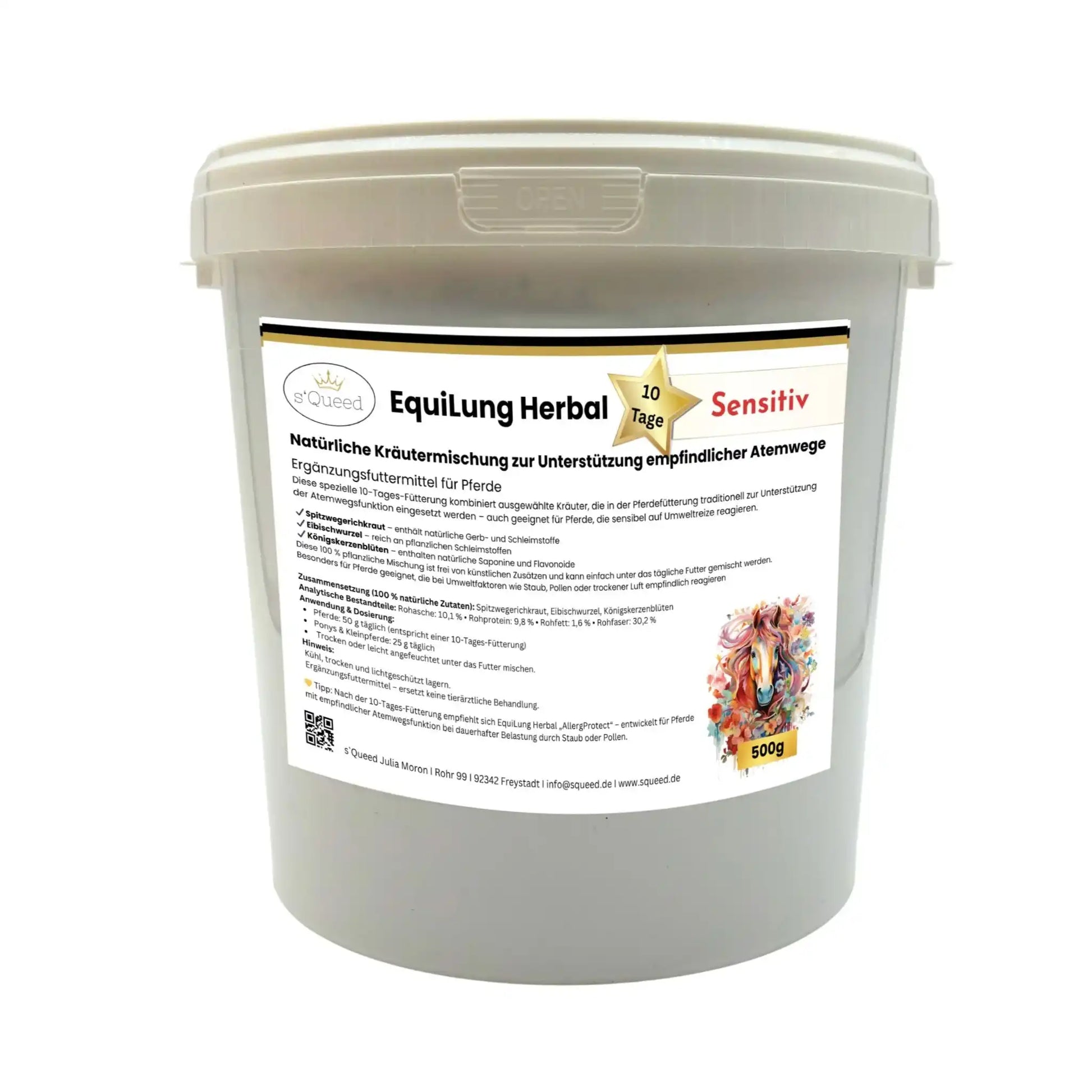 EquiLung Herbal Sensitiv Hustenkräuter Für Pferde Zur Unterstützung Empfindlicher Atemwege 10 Tage Fütterung by s`Queed