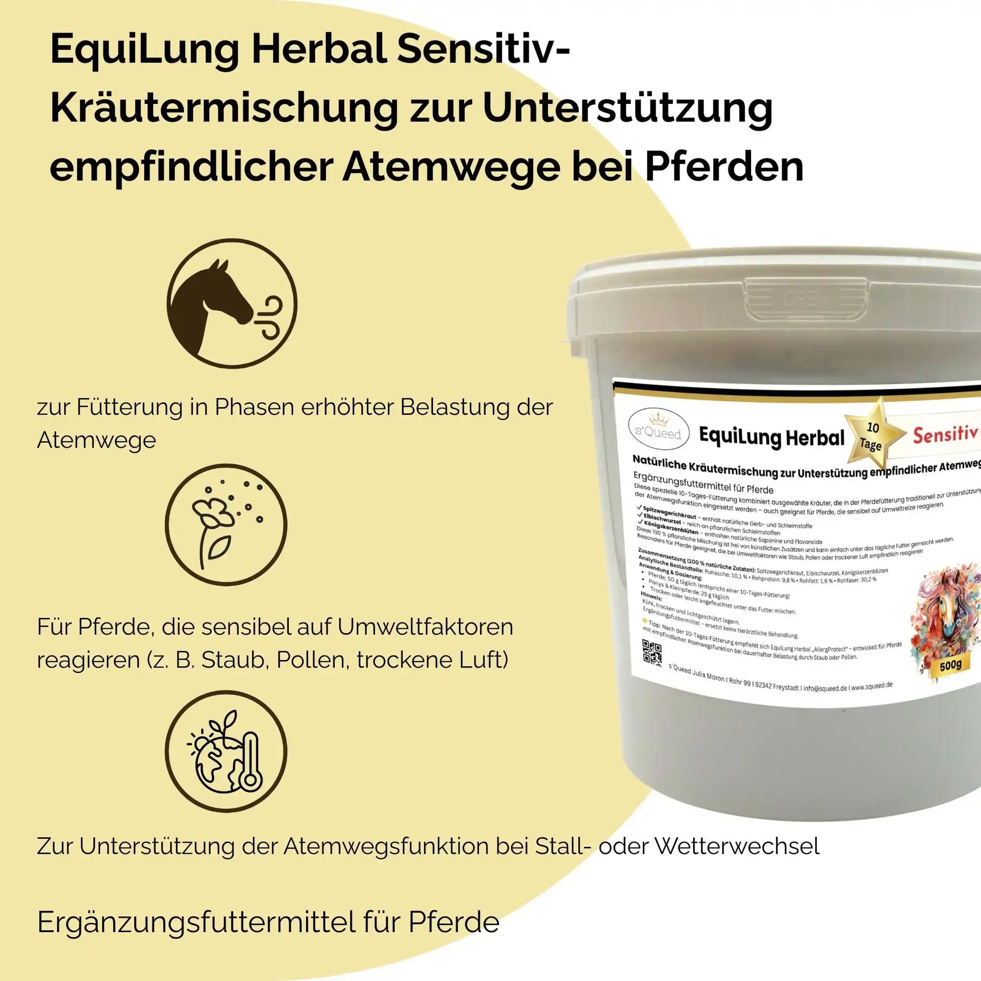 EquiLung Herbal Sensitiv Hustenkräuter Für Pferde Zur Unterstützung Empfindlicher Atemwege 10 Tage Fütterung by s`Queed
