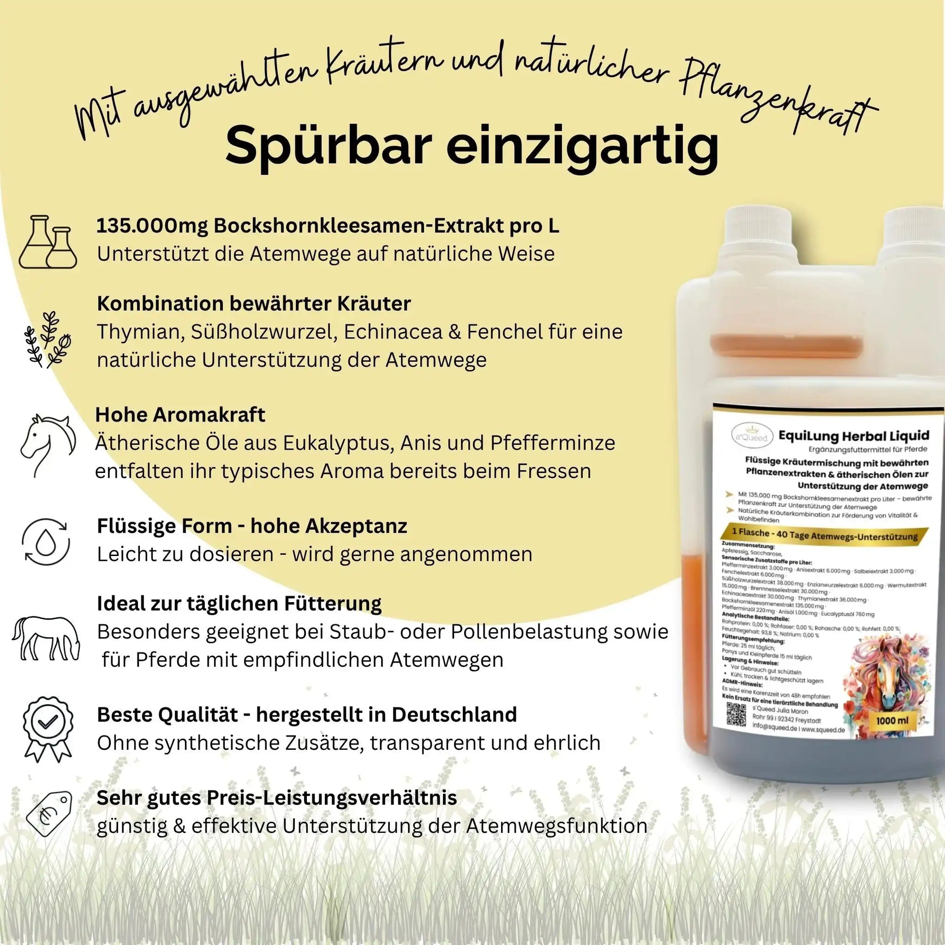 3er Vorteilspaket EquiLung Herbal Liquid Flüssiges Ergänzungsfuttermittel Für Pferde Zur Unterstützung Der Atemwege by s`Queed
