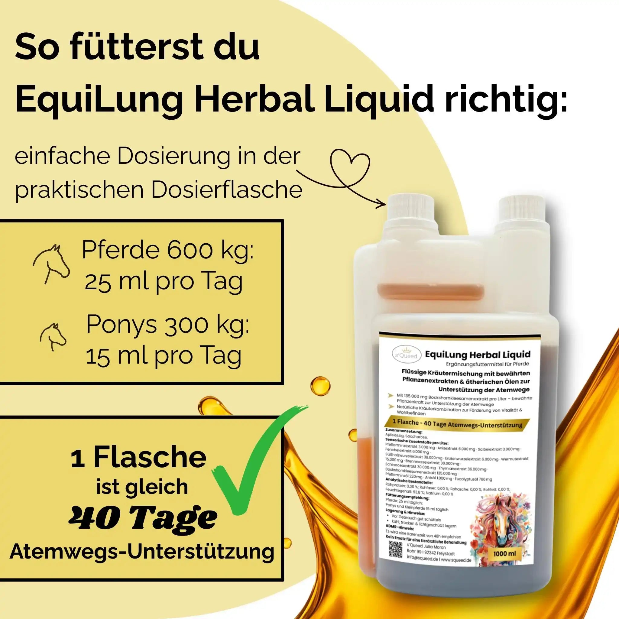 3er Vorteilspaket EquiLung Herbal Liquid Flüssiges Ergänzungsfuttermittel Für Pferde Zur Unterstützung Der Atemwege by s`Queed