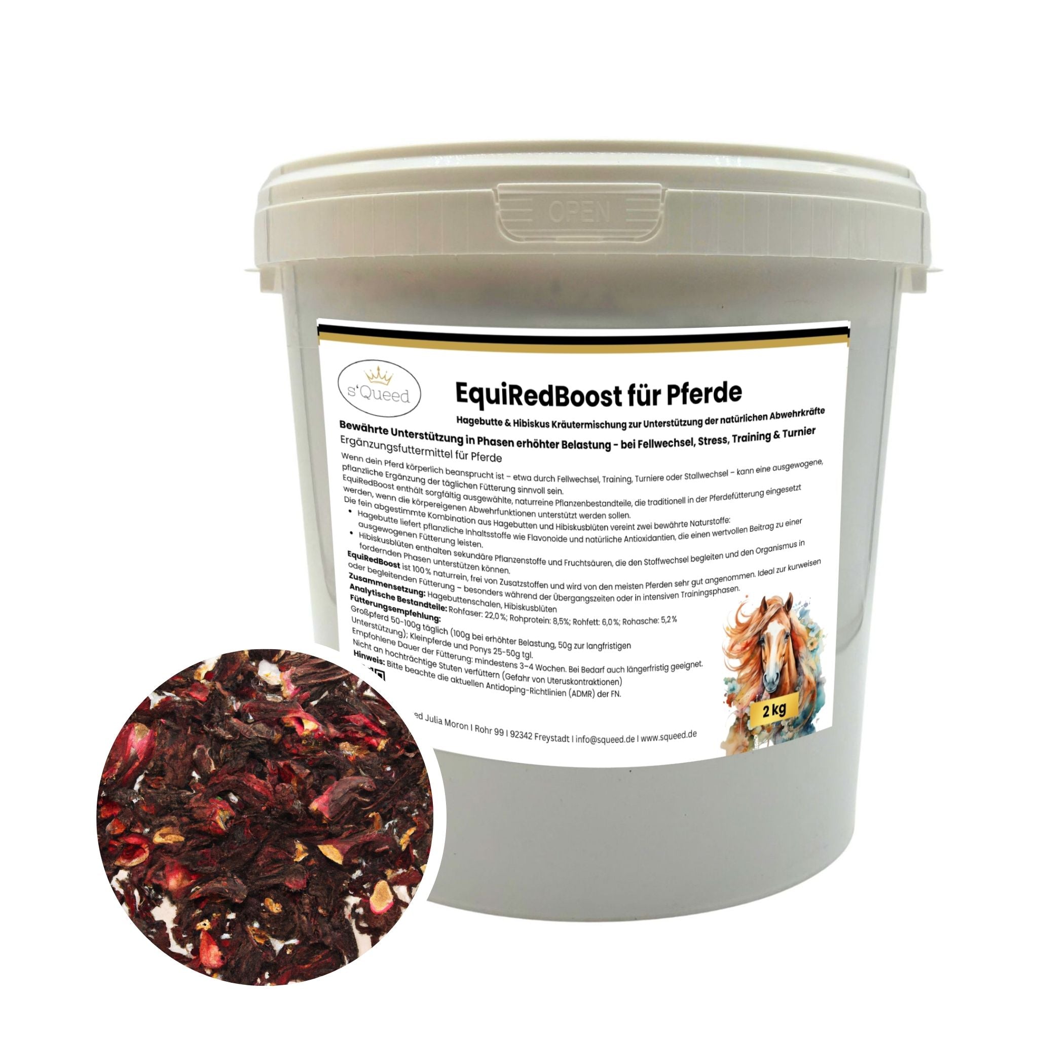 EquiRedBoost Pflanzliches Ergänzungsfuttermittel Für Pferde Zur Unterstützung Der Abwehrkräfte Mit Hagebutte Hibiskus
