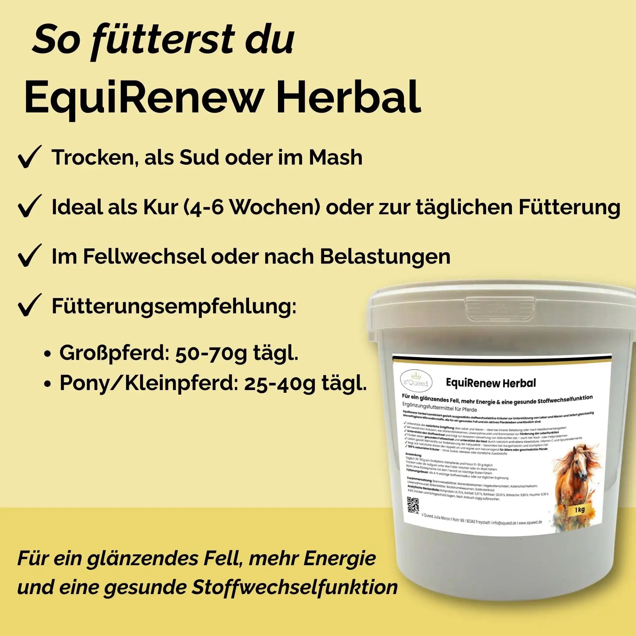 EquiRenew Herbal Fellwechsel Beim Pferd Unterstützen Mit Stoffwechsel Kräutern Für Leber Und Nieren Entgiftung Pferd by s`Queed