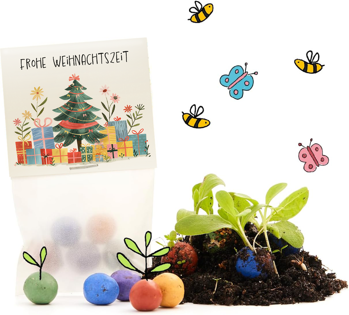 10x5 Blumenmurmeln im Tütchen "Frohe Weihnachtszeit"