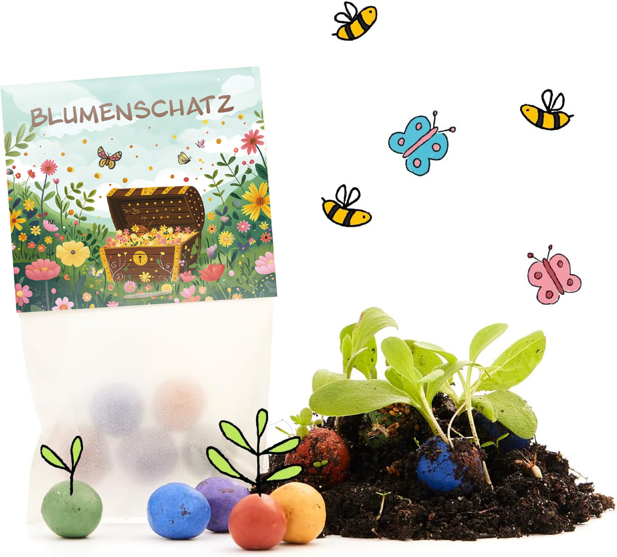 10x5 Blumenmurmeln im Tütchen – Blumenschatz