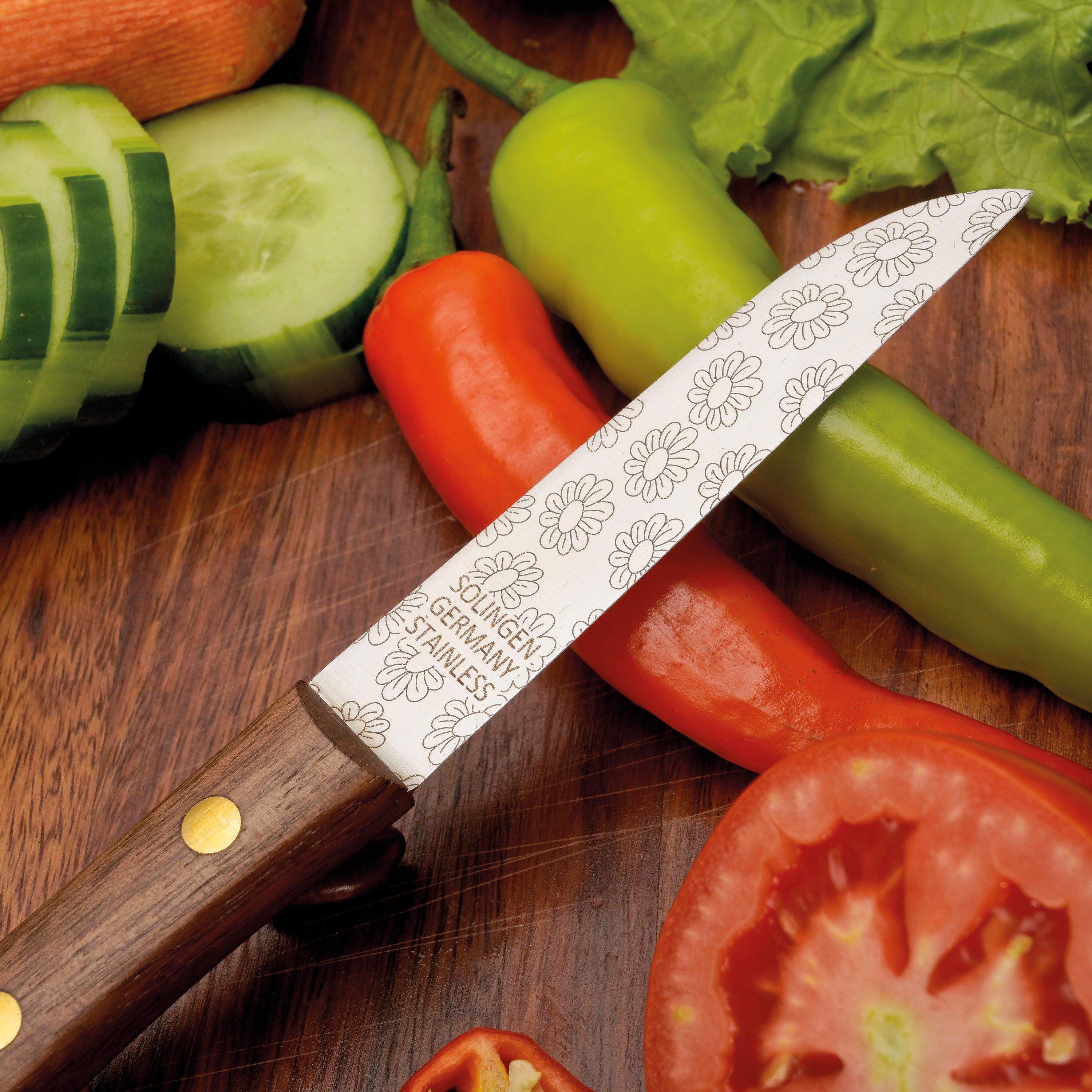 Gemüsemesser Zöppken Style Aus Solingen Mit Dünnschliff Technologie Edler Holzgriff Und Lasergravur Rostfrei Ergonomisch
