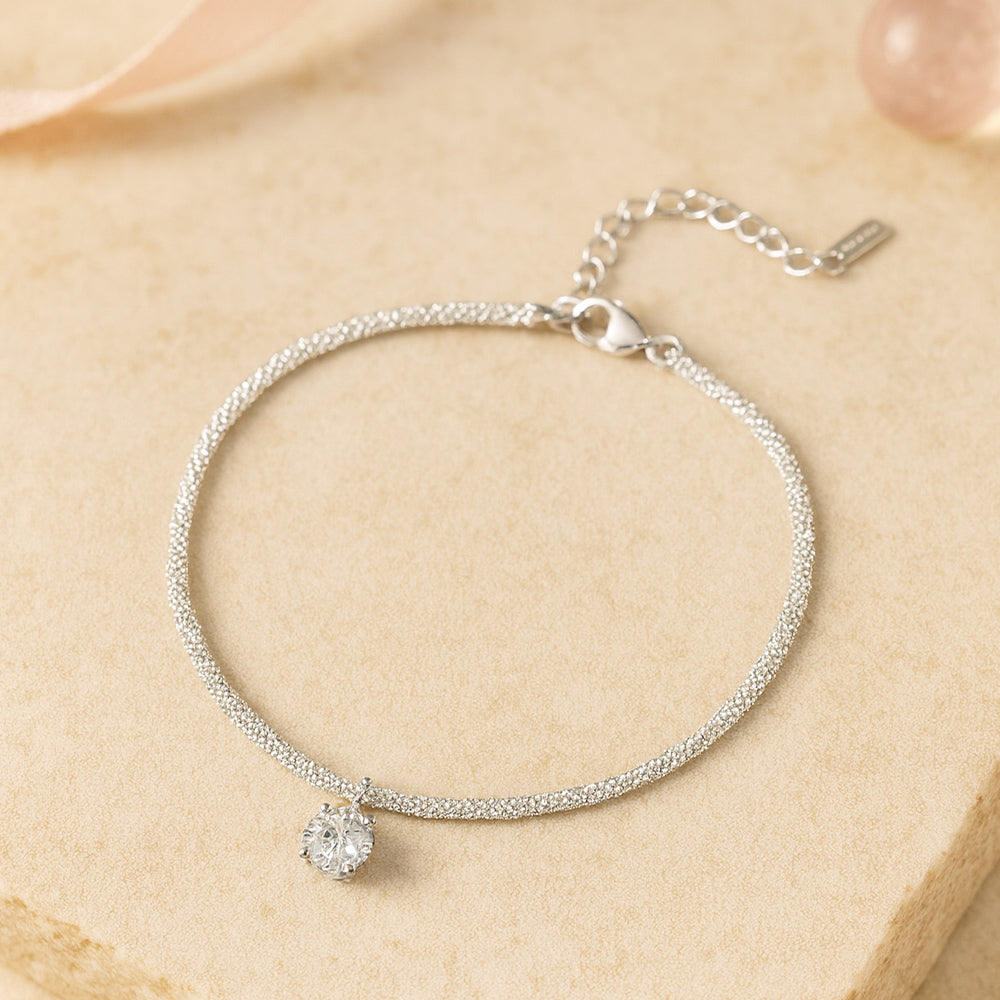 Fußkettchen aus 925er Sterling Silber, mit kleinem Kristallanhänger