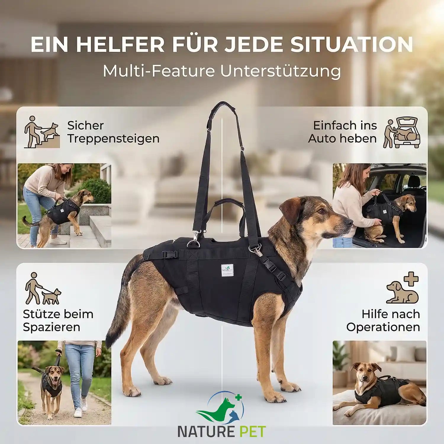 Durchgehende Tragehilfe für Hunde