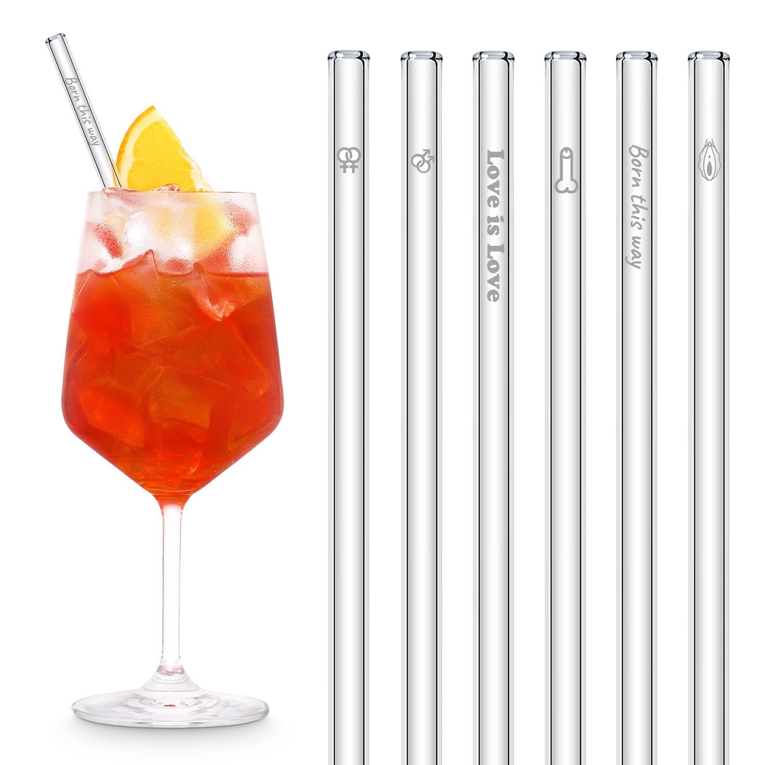 LGBTQ Pride Motive Edition 6x20cm Glasstrohhalme mit gravierten