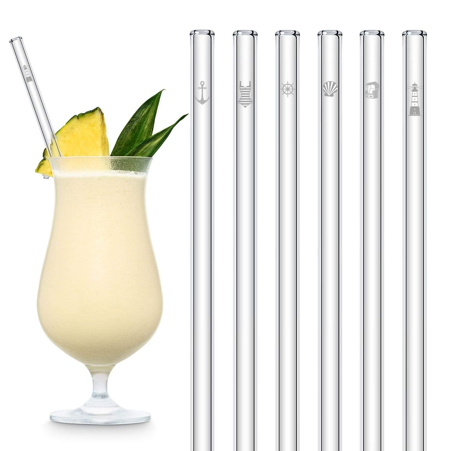 Ostsee Motive Edition gravierte Glastrinkhalme Maritime Deko 6 Stück