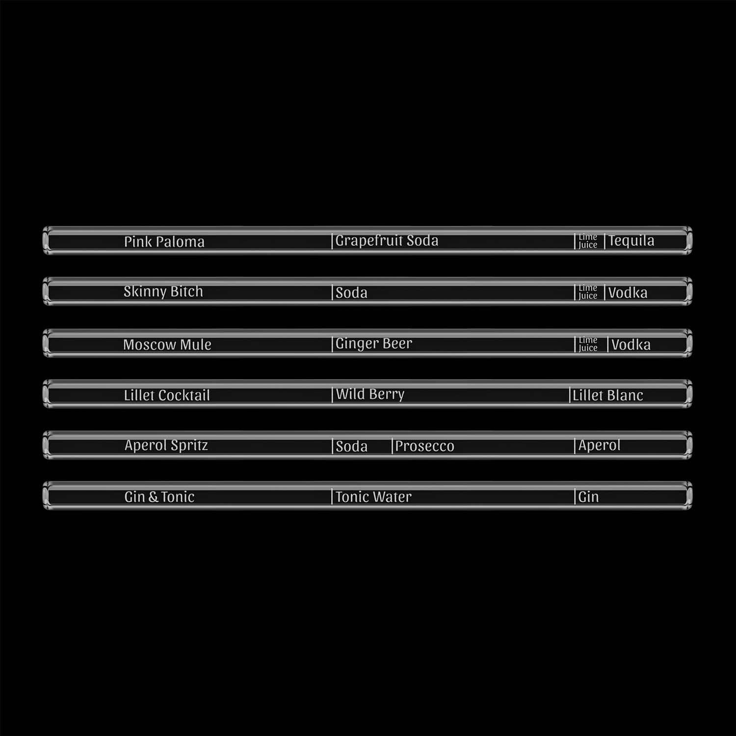 Cocktail Rezepte Glasstrohhalme mit gravierten Maßen für perfektes Mixen - 6er Set