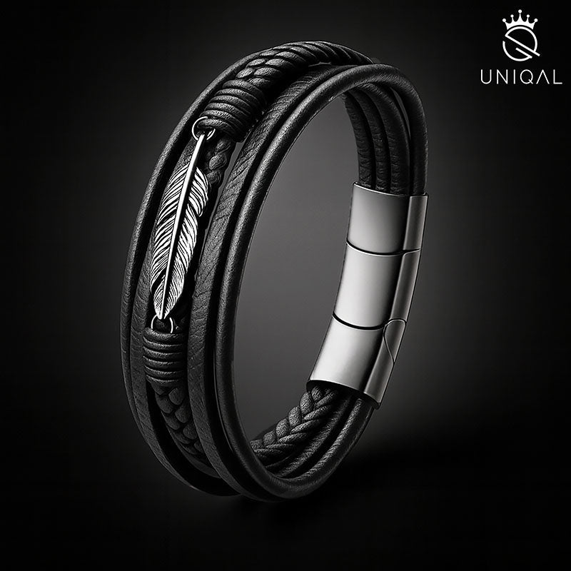 Silver Feather Armband Unisex Aus Echtleder Und Edelstahl Gravierbar Mit Gratis Luxus Etui 19 21 23 cm