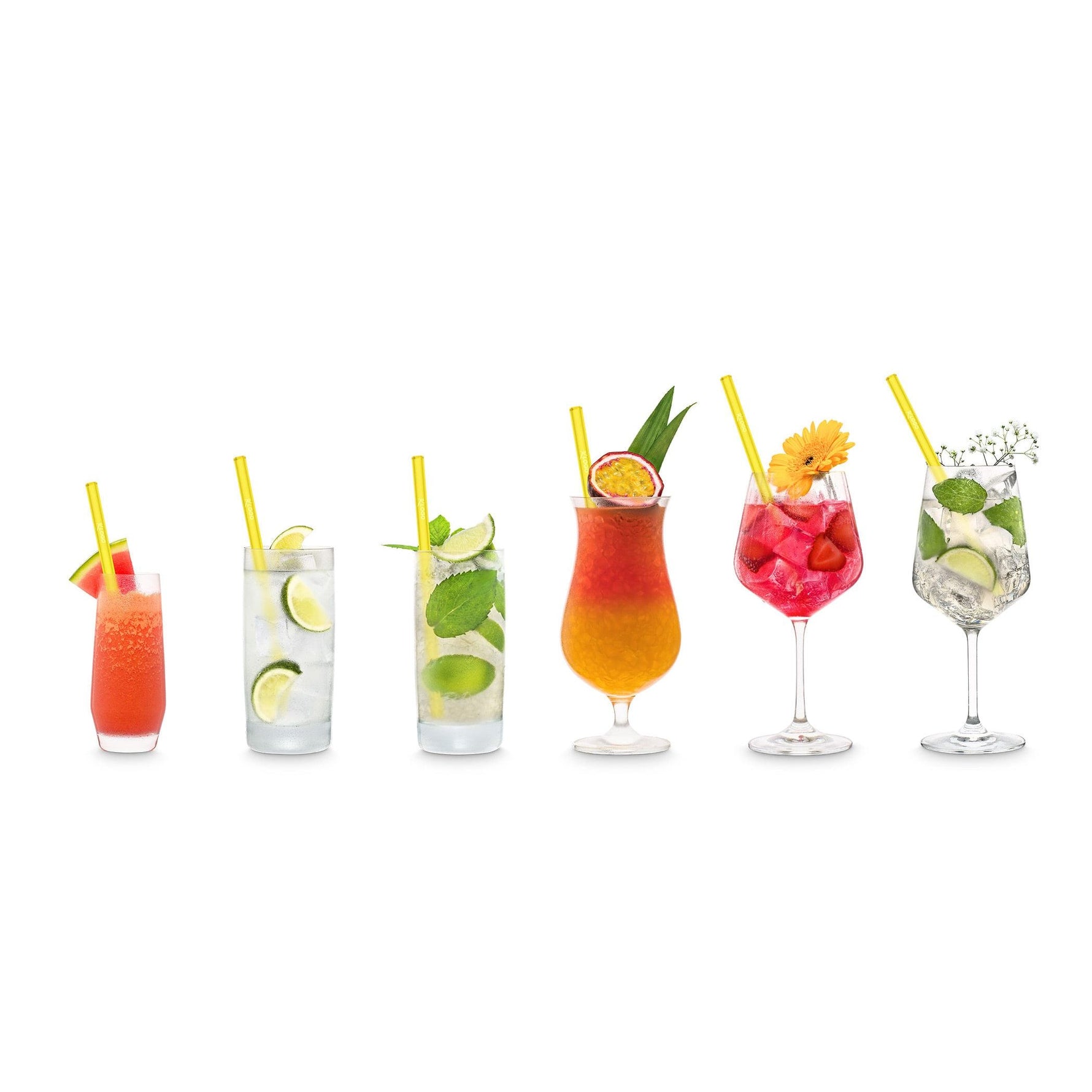 Gelbe Glasstrohhalme 6x 20cm Gerade - NEON