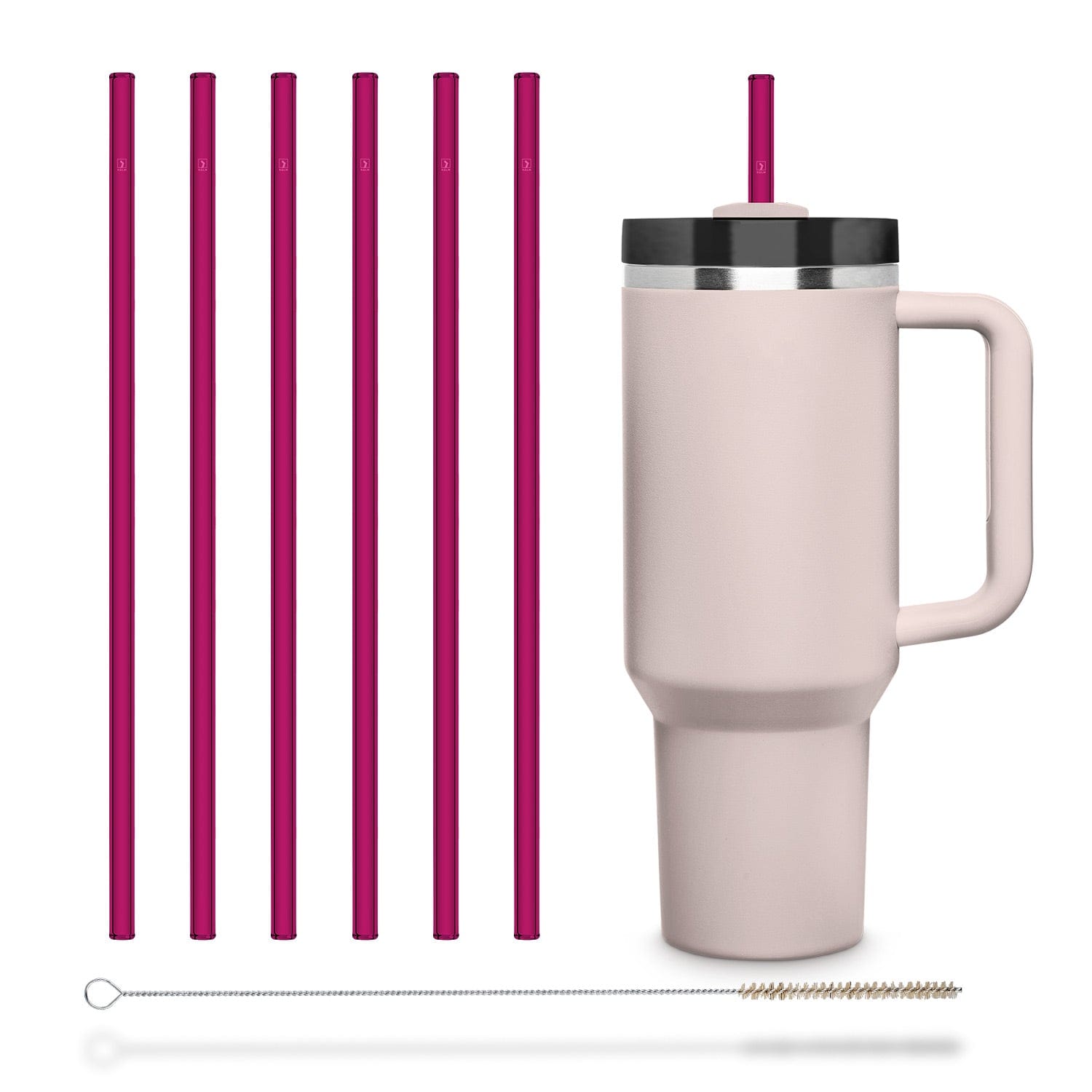 6x 30cm Pink Glasstrohhalme für Stanley Cup Quencher