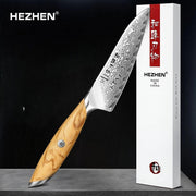 HEZHEN Damastmesser Flagship 5 Zoll Utility Messer Mit 73 Lagen Klinge Olivenholzgriff Geschenkbox