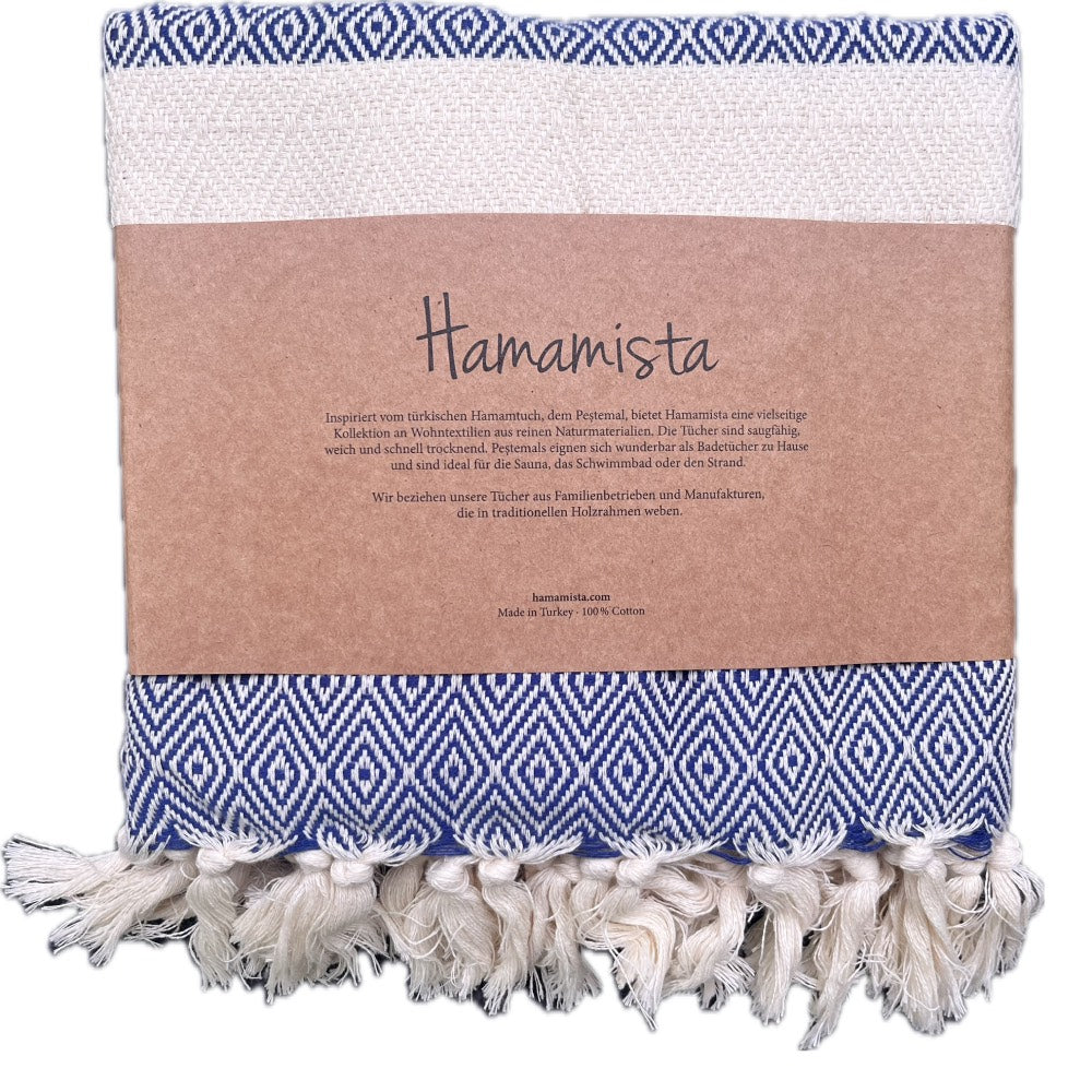 Hamamtuch Charlotte Dunkelblau Handgewebt Pestemal Öko-Test Sehr Gut Auszeichnung Ideal Für Strand Sauna Pool