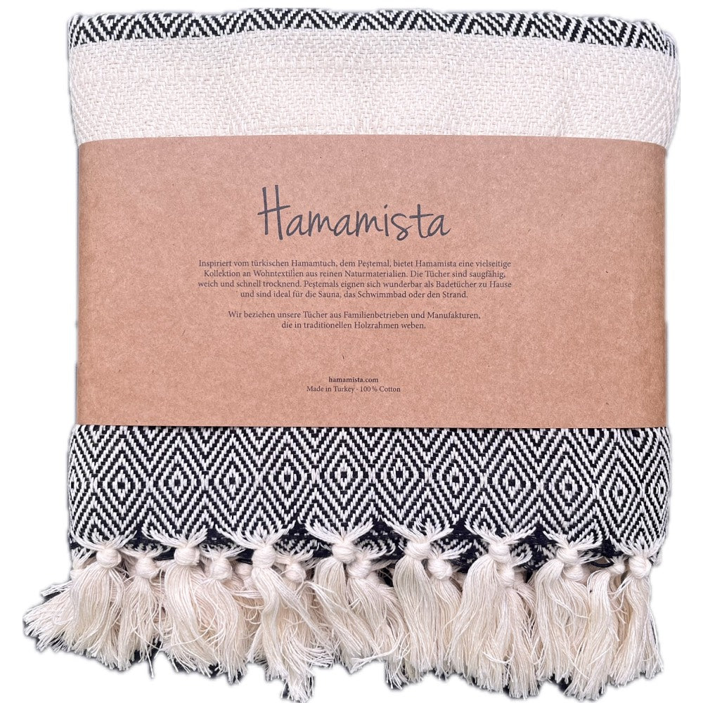 Hamamtuch Charlotte Schwarz Handgewebt Auszeichnung Öko Test Sehr Gut Strand Sauna Pareo Schal