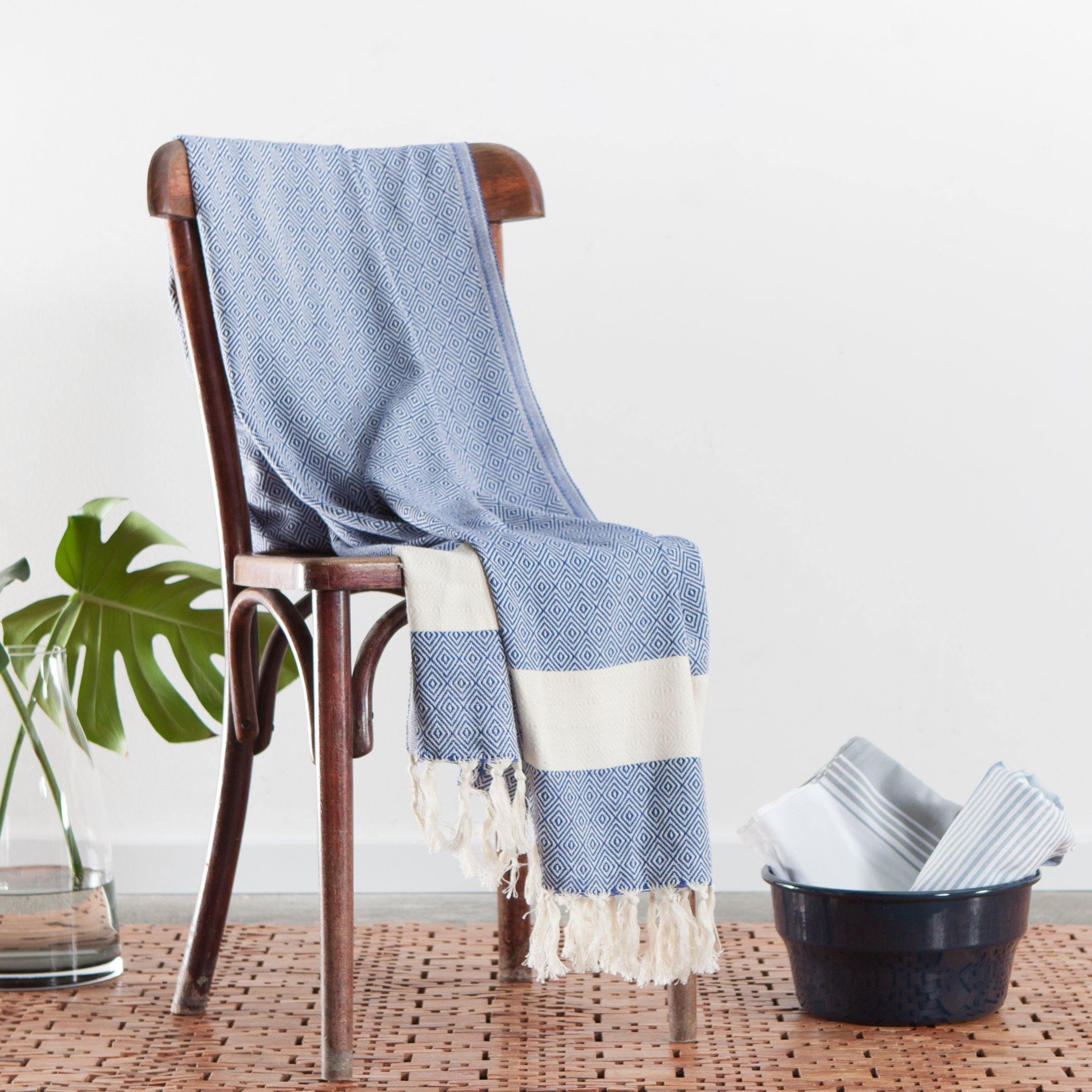 Hamamtuch Charlotte Dunkelblau Handgewebt Pestemal Öko-Test Sehr Gut Auszeichnung Ideal Für Strand Sauna Pool