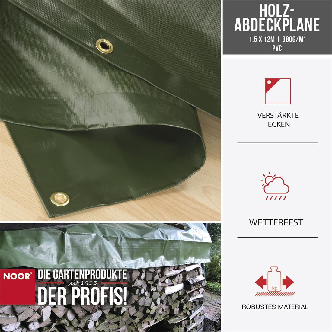 Holz-Abdeckplane PVC - 380 g/m² - 1,5x12 m