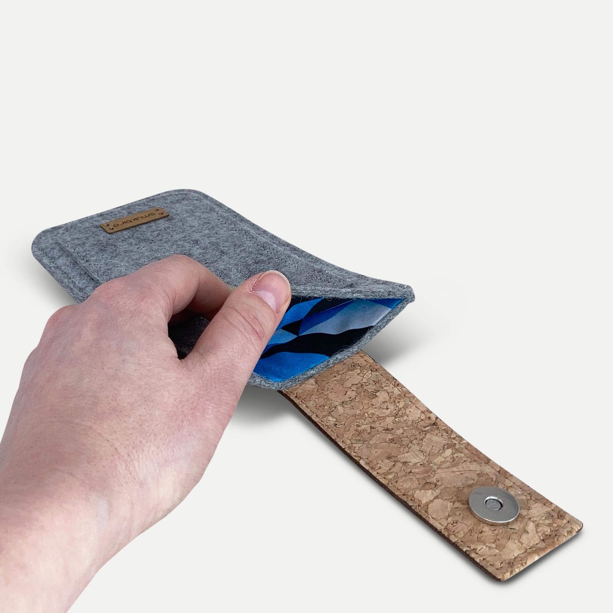 Handytasche für Samsung Galaxy M42 | mit Magnetverschluss und extra Fach | hellgrau - Shapes | Modell HAKA