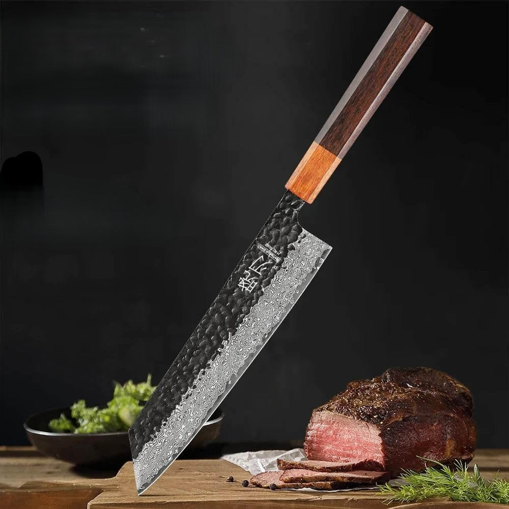 Japanisches Kiritsuke Damastmesser 20 cm 67 Lagen Handgeschmiedet VG10 Kern Rosenholzgriff 15 Grad pro Seite
