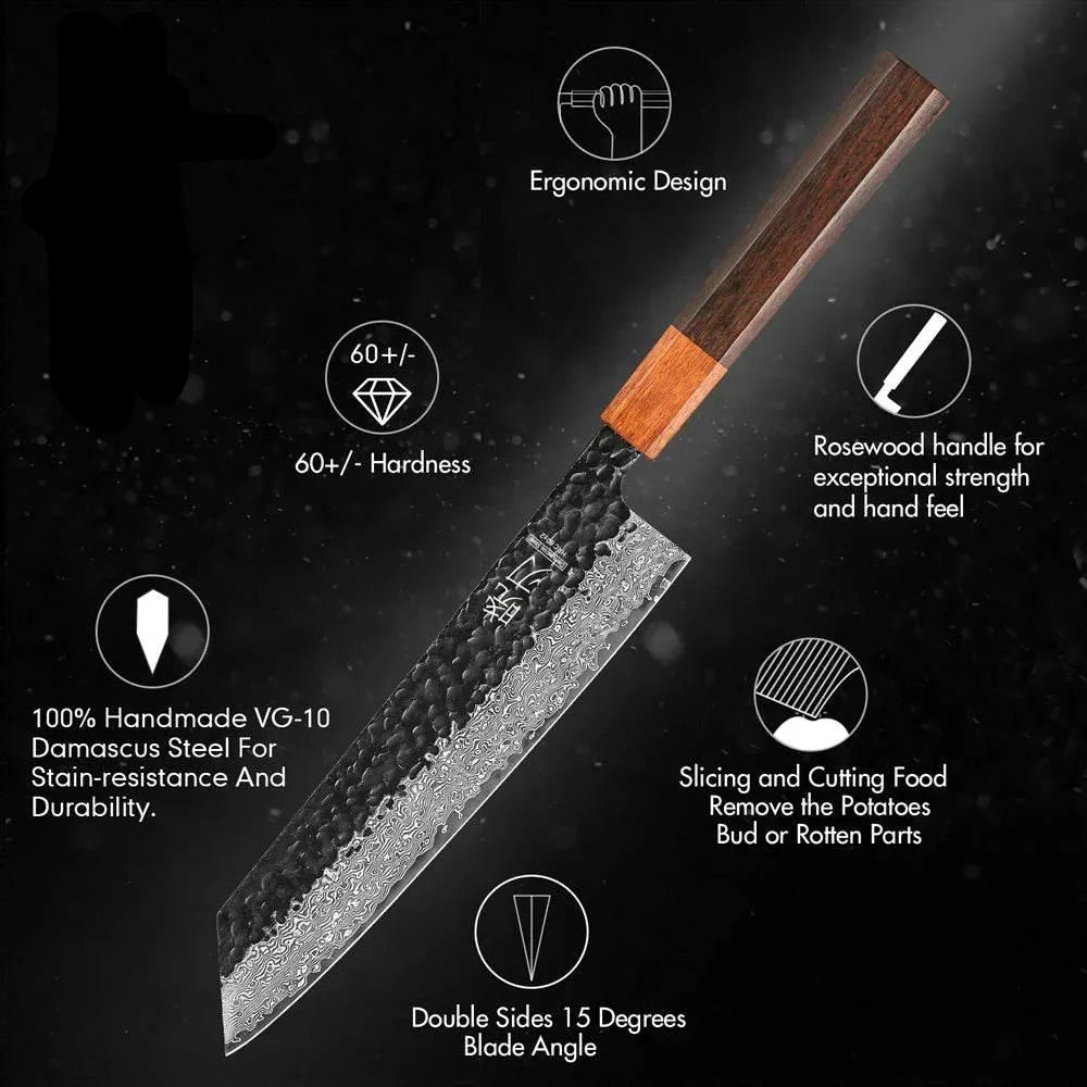 Japanisches Kiritsuke Damastmesser 20 cm 67 Lagen Handgeschmiedet VG10 Kern Rosenholzgriff 15 Grad pro Seite