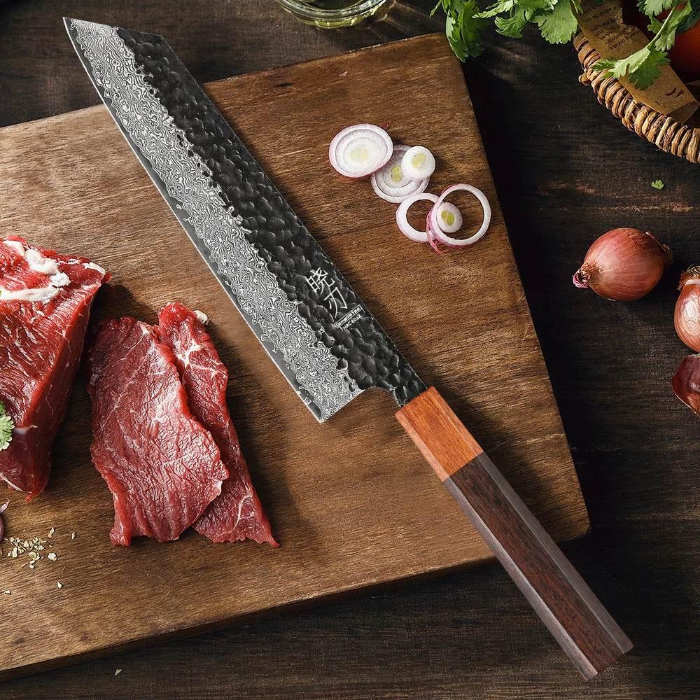 Japanisches Kiritsuke Damastmesser 20 cm 67 Lagen Handgeschmiedet VG10 Kern Rosenholzgriff 15 Grad pro Seite