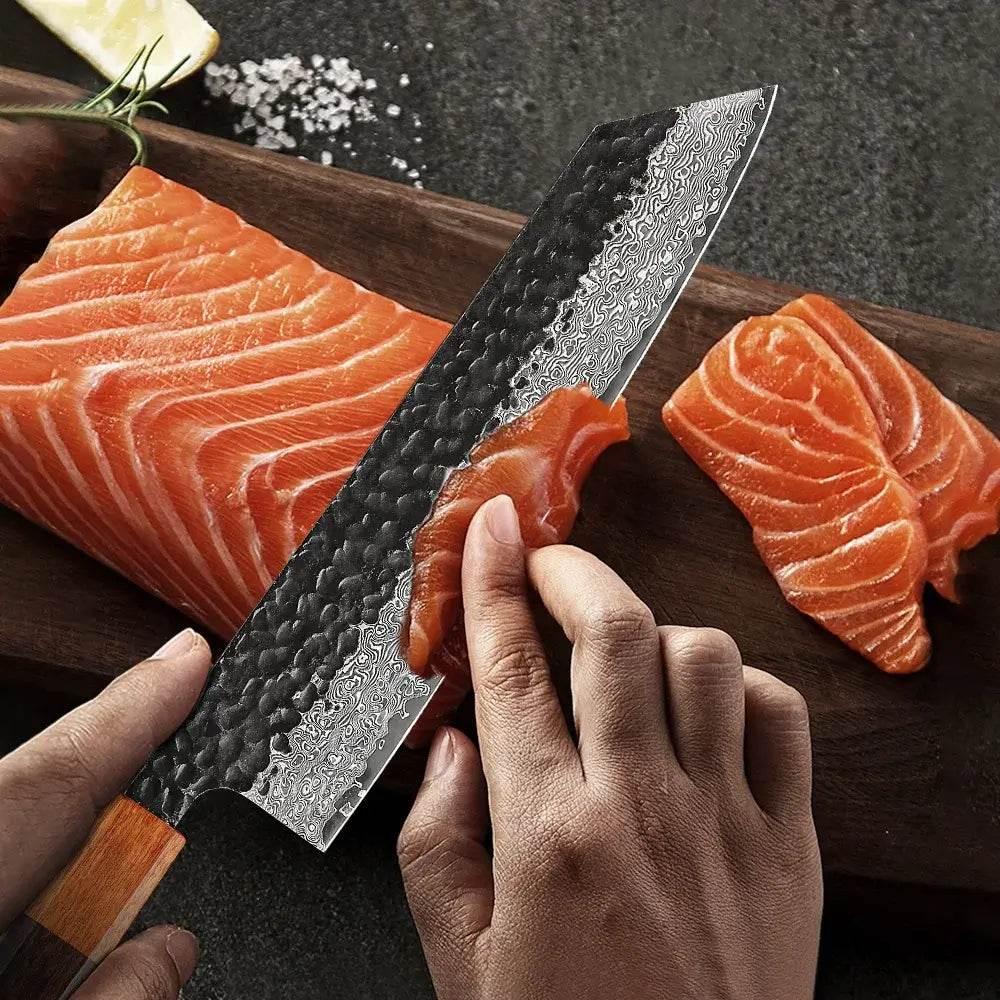 Japanisches Kiritsuke Damastmesser 20 cm 67 Lagen Handgeschmiedet VG10 Kern Rosenholzgriff 15 Grad pro Seite