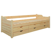 Jugendbett Gästebett Einzelbett 80x200cm - 90x200cm | 5-Schubladen | 100% Bio-Kiefer Massivholz