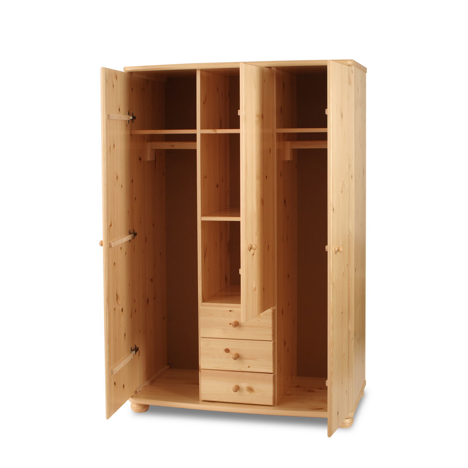 Claudia Spiegelschrank | 3-Türig | 3-Schubladen | 1-Spiegel | 100% Bio Kiefer Massivholz